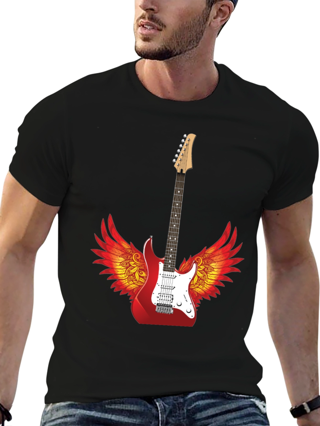 Winged Guitar Graphic Tee - Rock Star Style