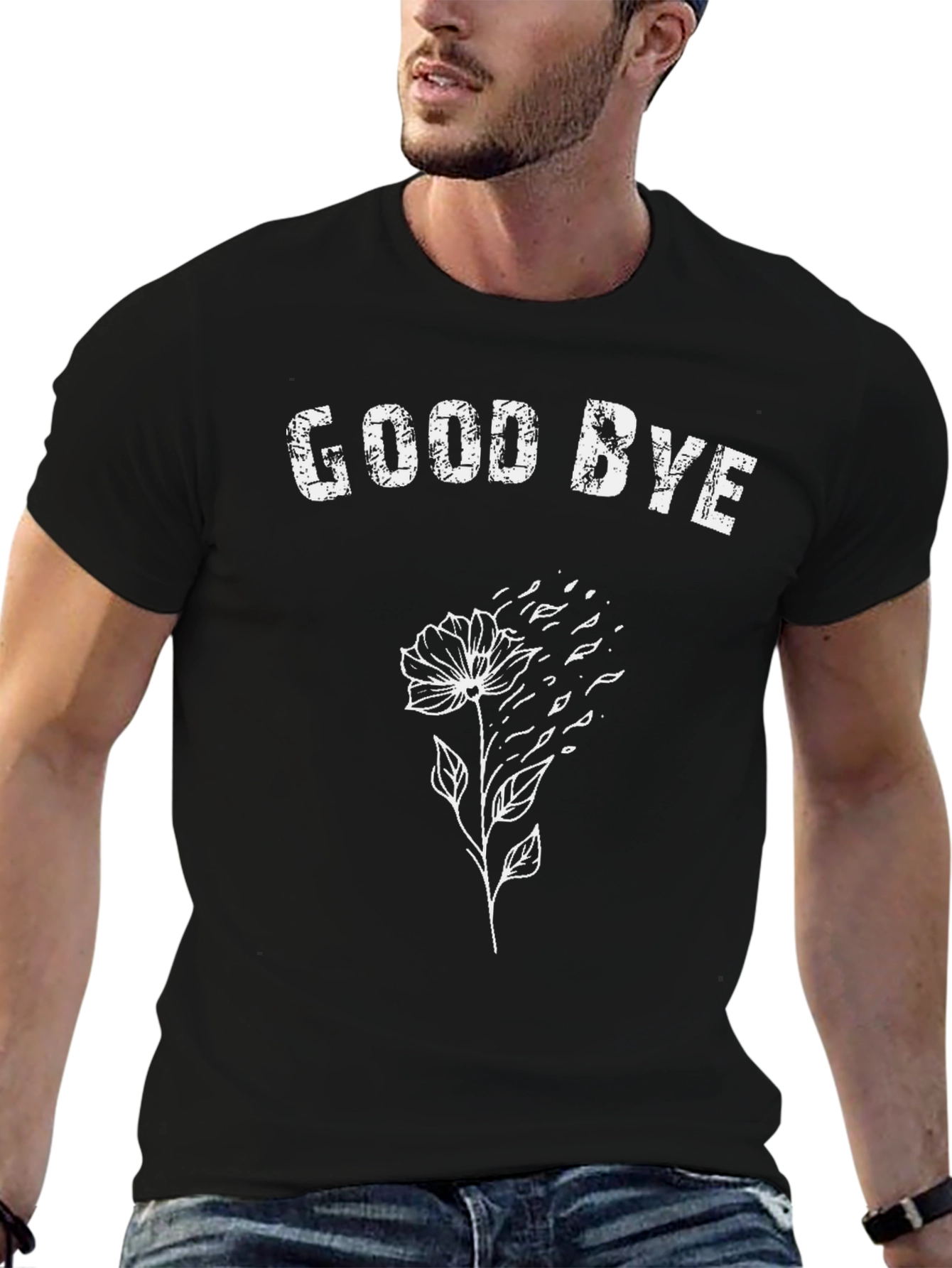 Goodbye Flower Graphic Tee - Mens Black T-Shirt