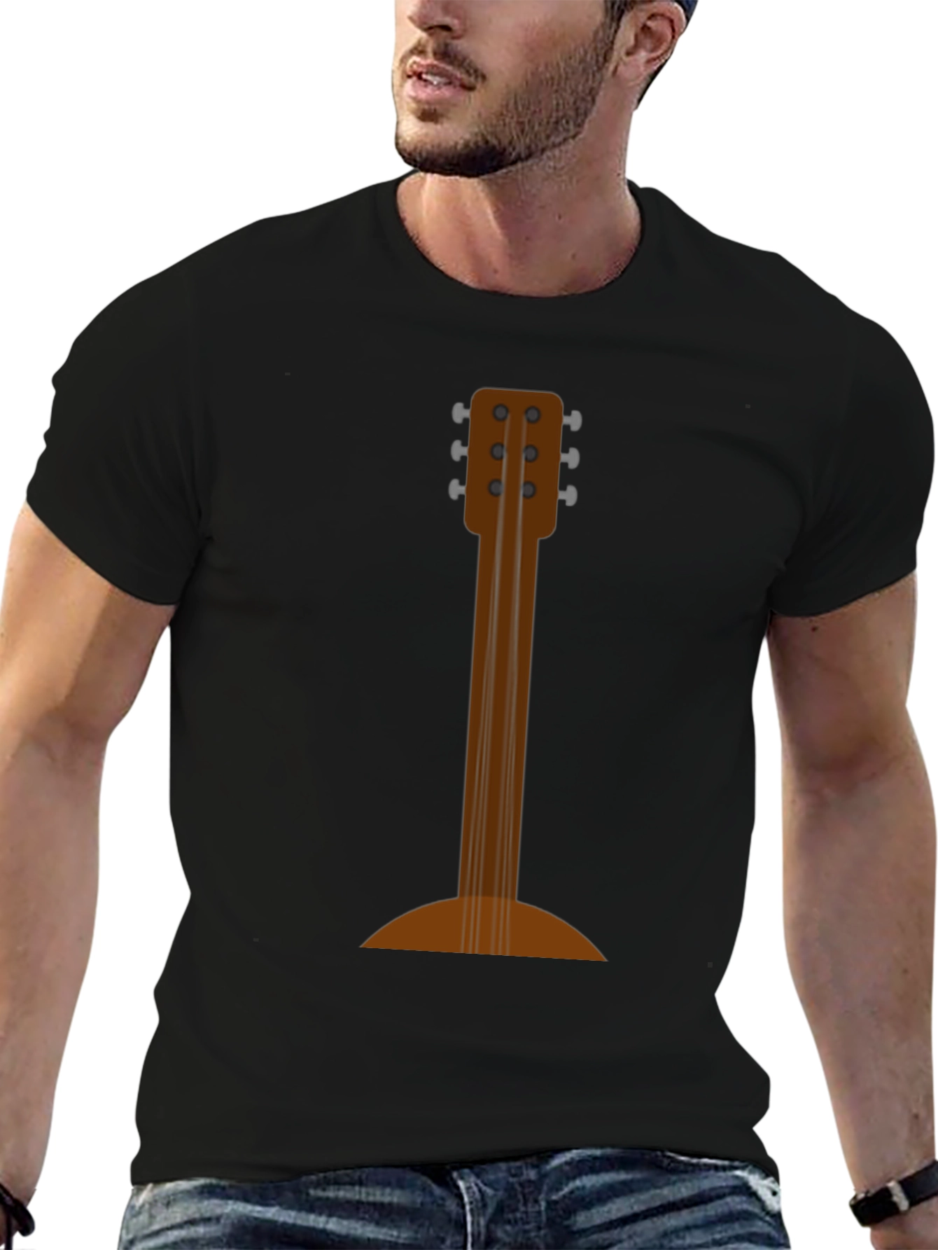 Guitar Back Print Black T-Shirt
