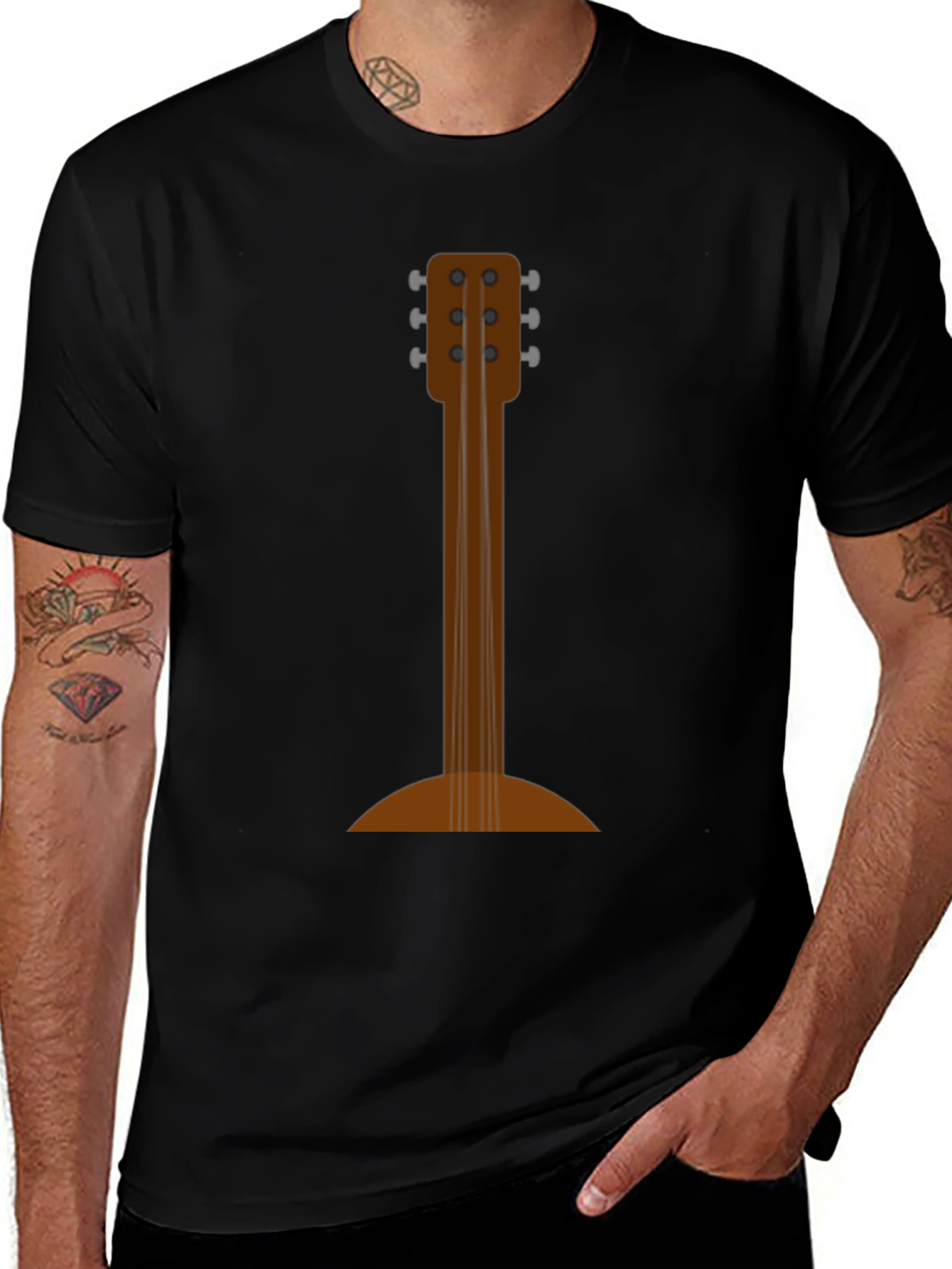 Guitar Back Print Black T-Shirt