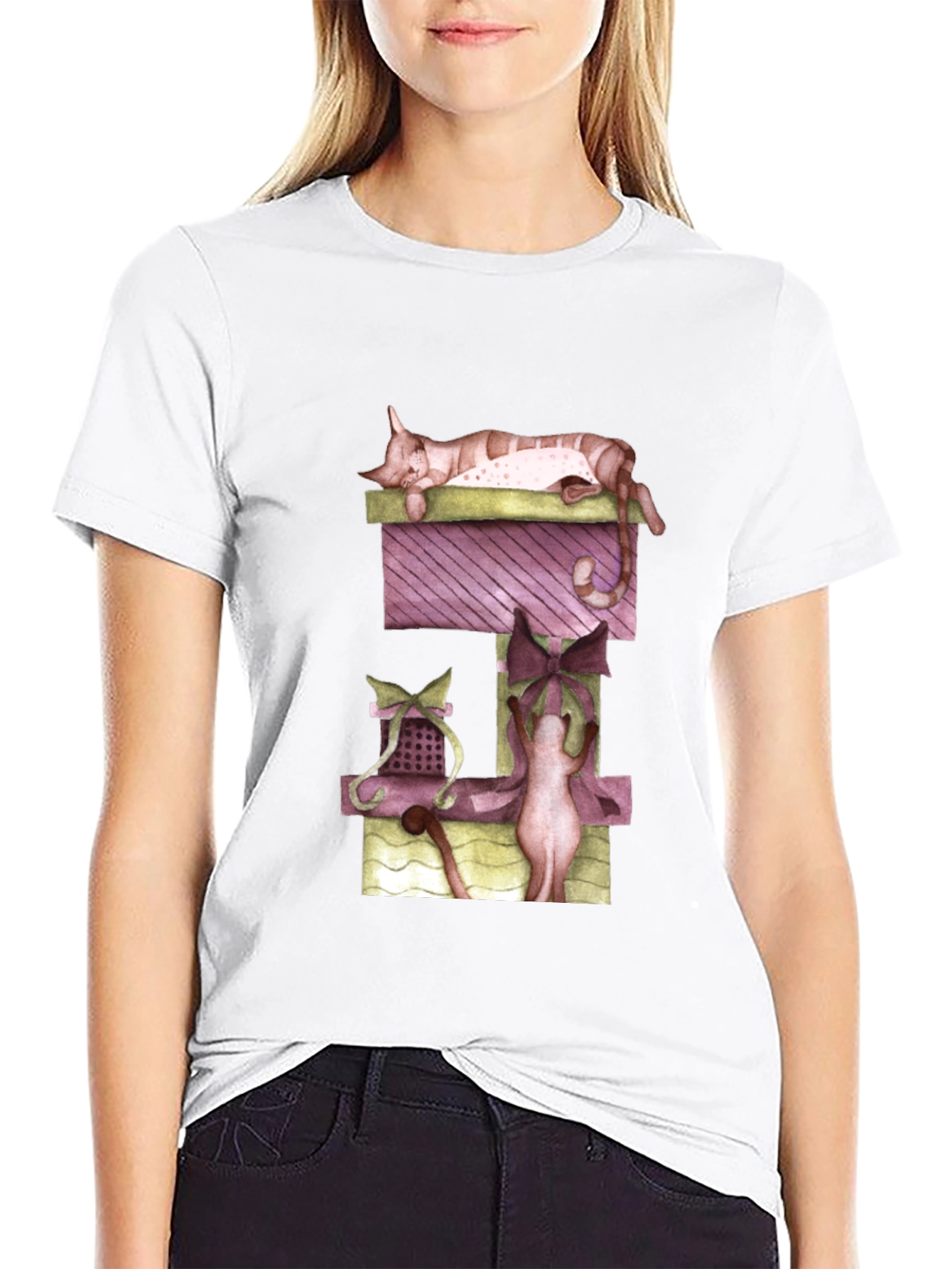 Cat Nap Stack T-Shirt - Whimsical Gift Tee