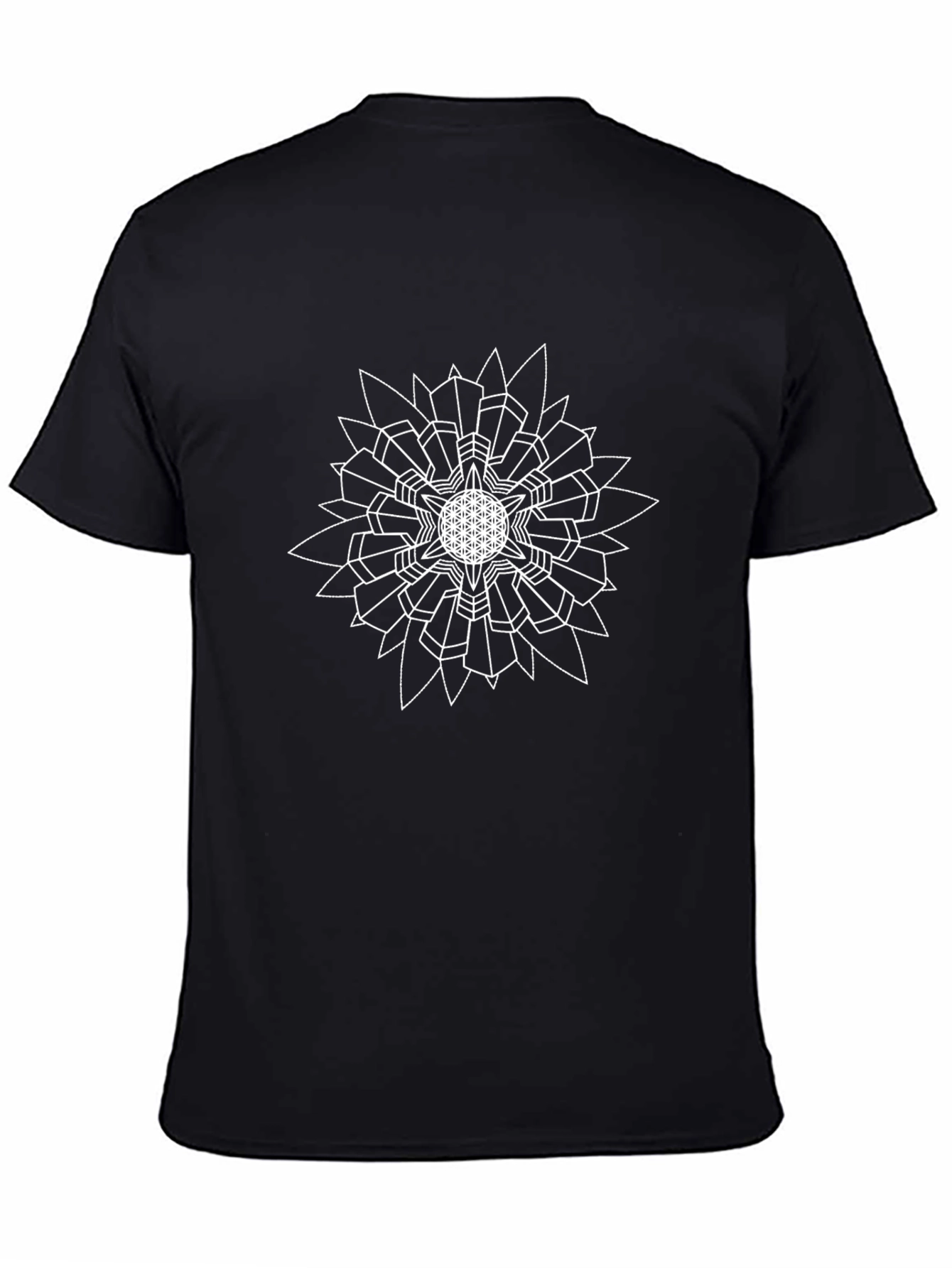Geometric Flower of Life T-Shirt - Black