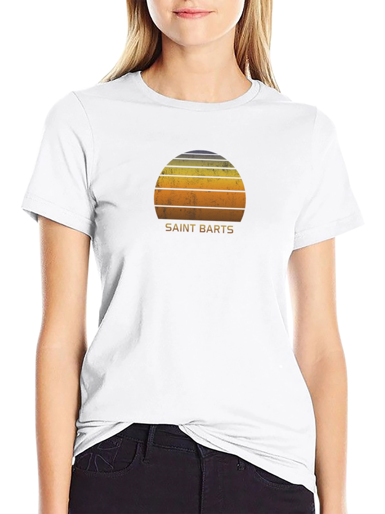 Saint Barts Retro Sunset Graphic Tee - Black