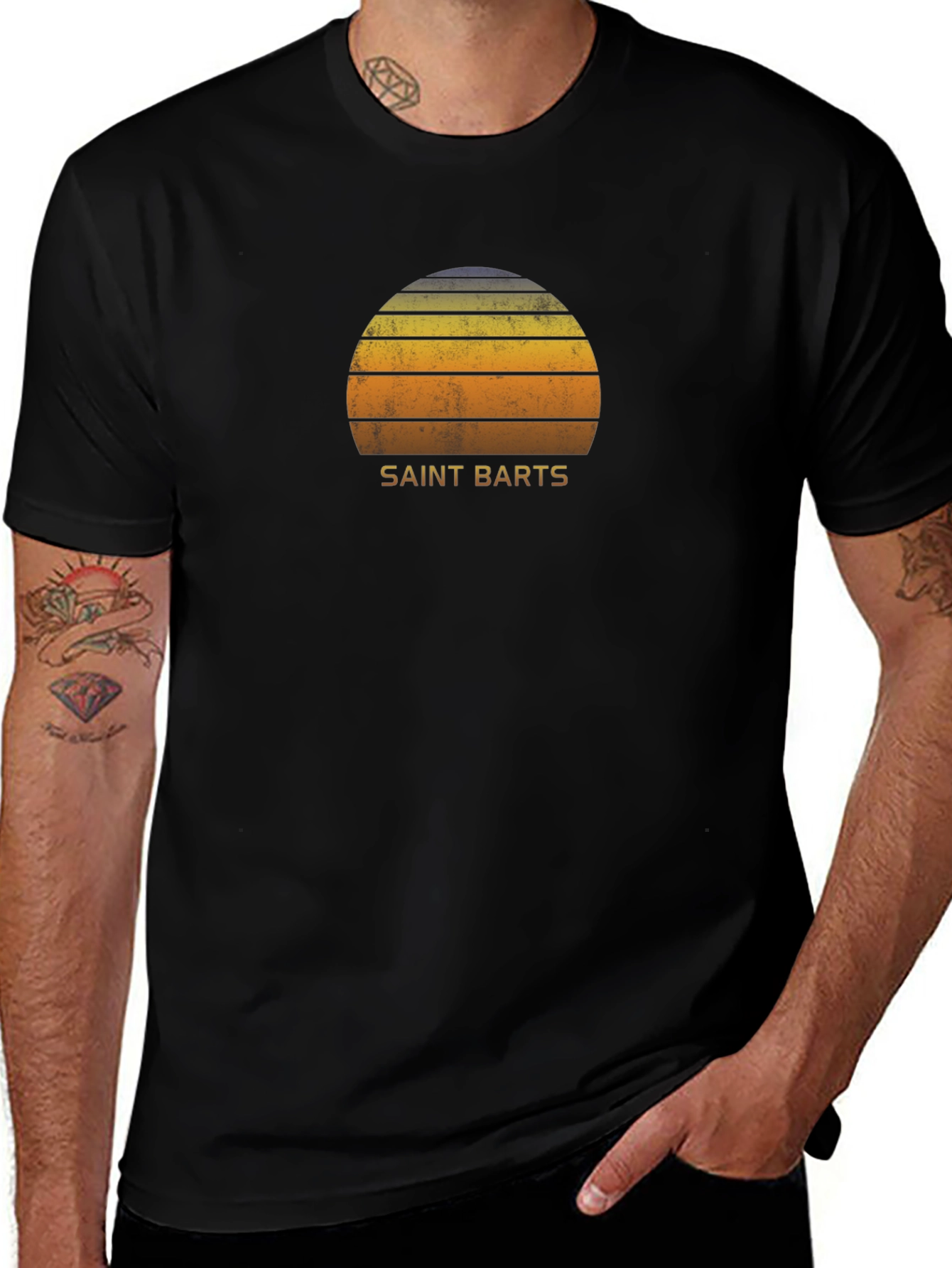 Saint Barts Retro Sunset Graphic Tee - Black