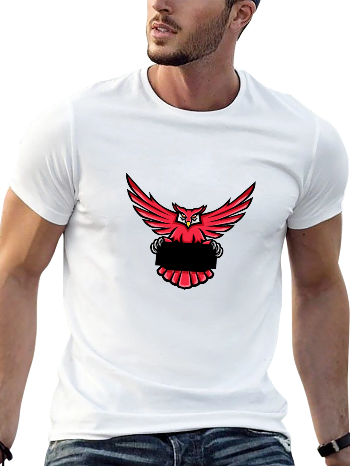 Black T-Shirt with Red Owl Graphic
