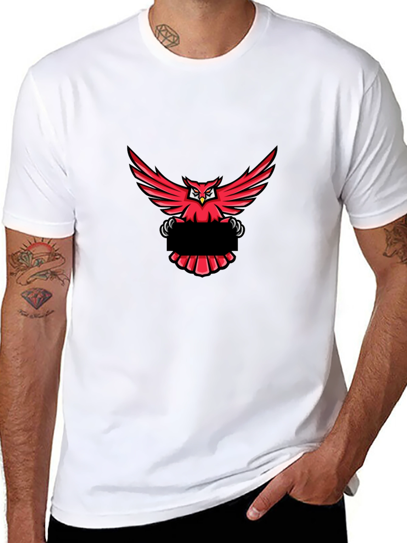 Black T-Shirt with Red Owl Graphic