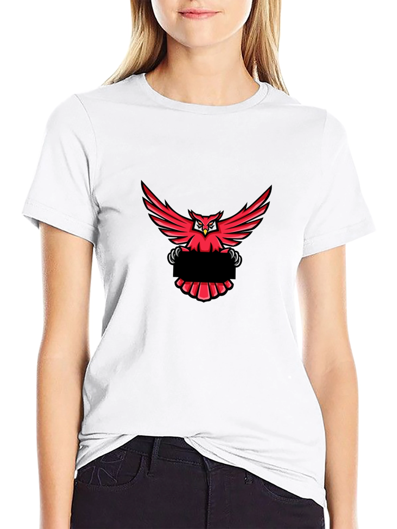 Black T-Shirt with Red Owl Graphic