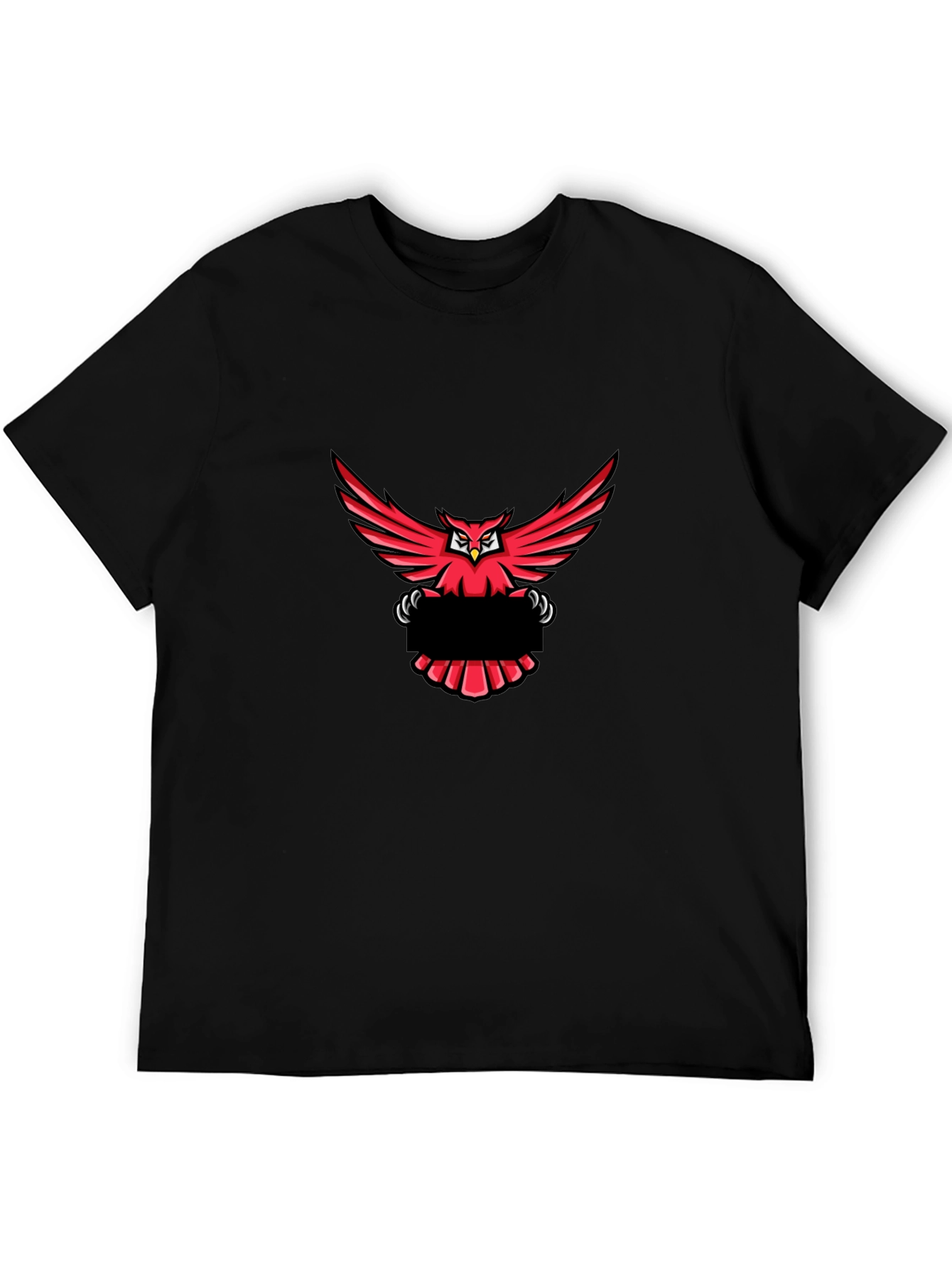 Black T-Shirt with Red Owl Graphic
