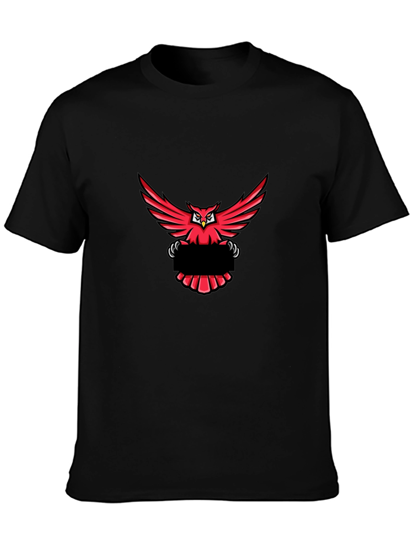 Black T-Shirt with Red Owl Graphic