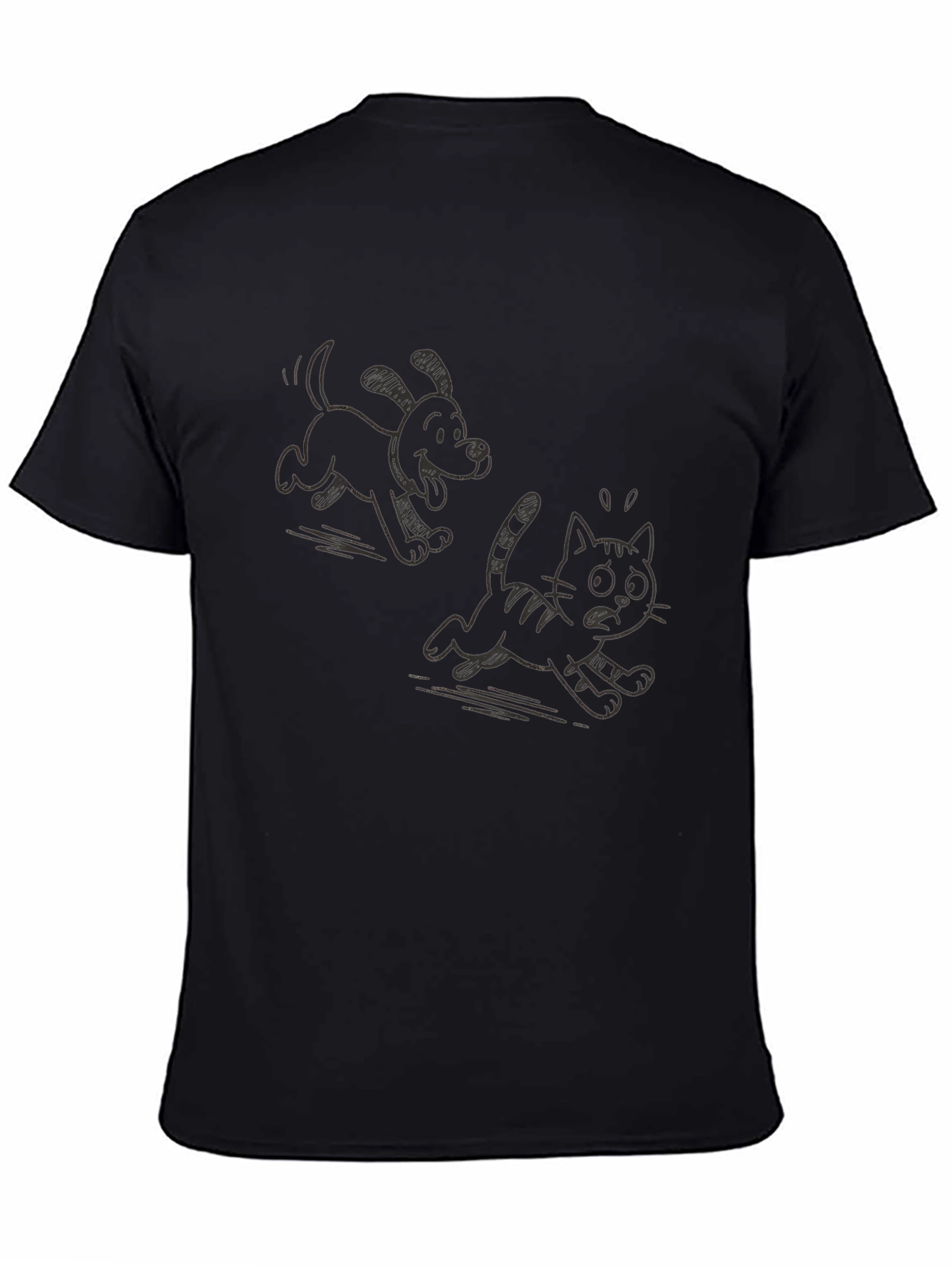 Cartoon Dog Chasing Cat Graphic T-Shirt