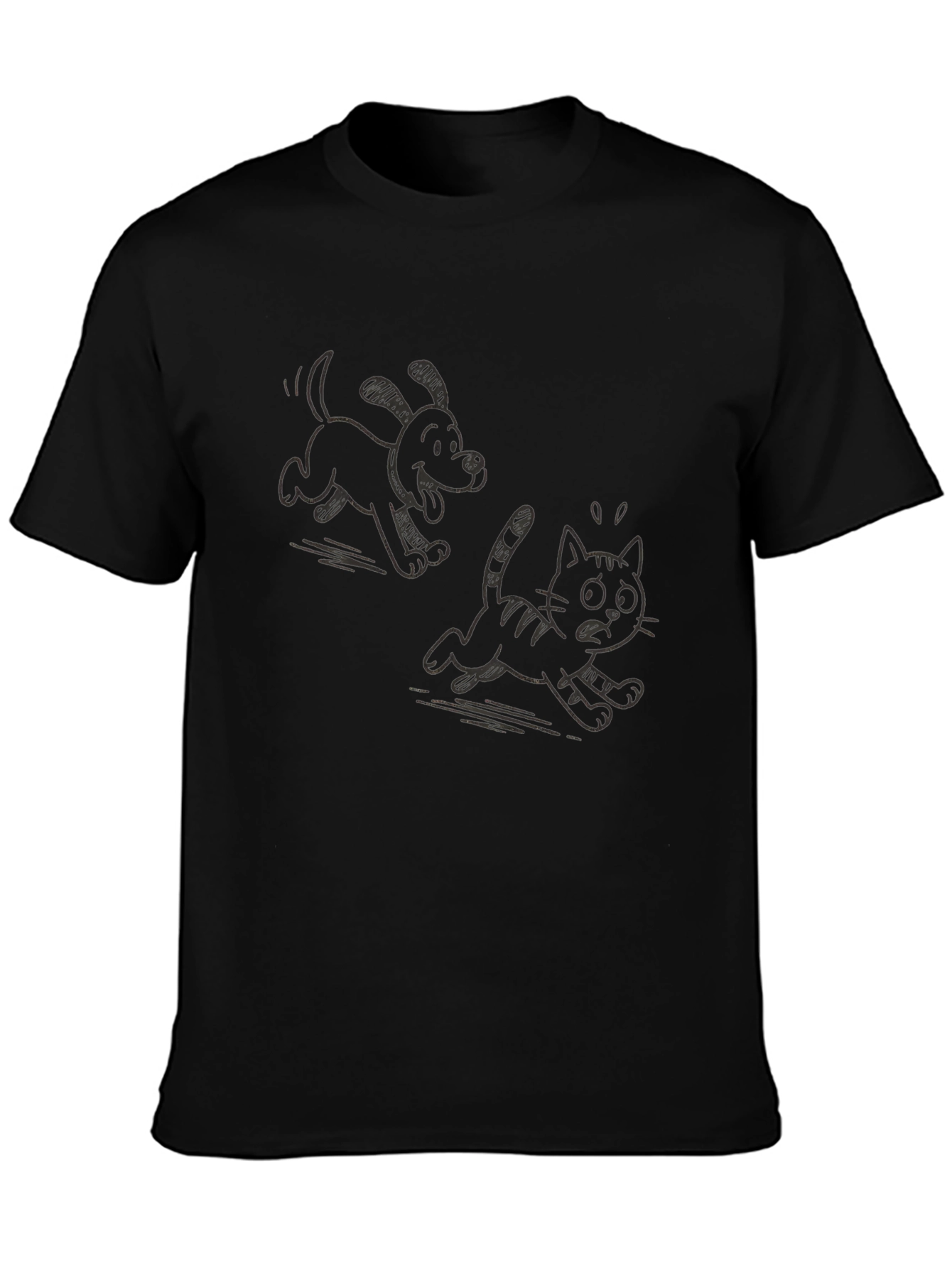 Cartoon Dog Chasing Cat Graphic T-Shirt