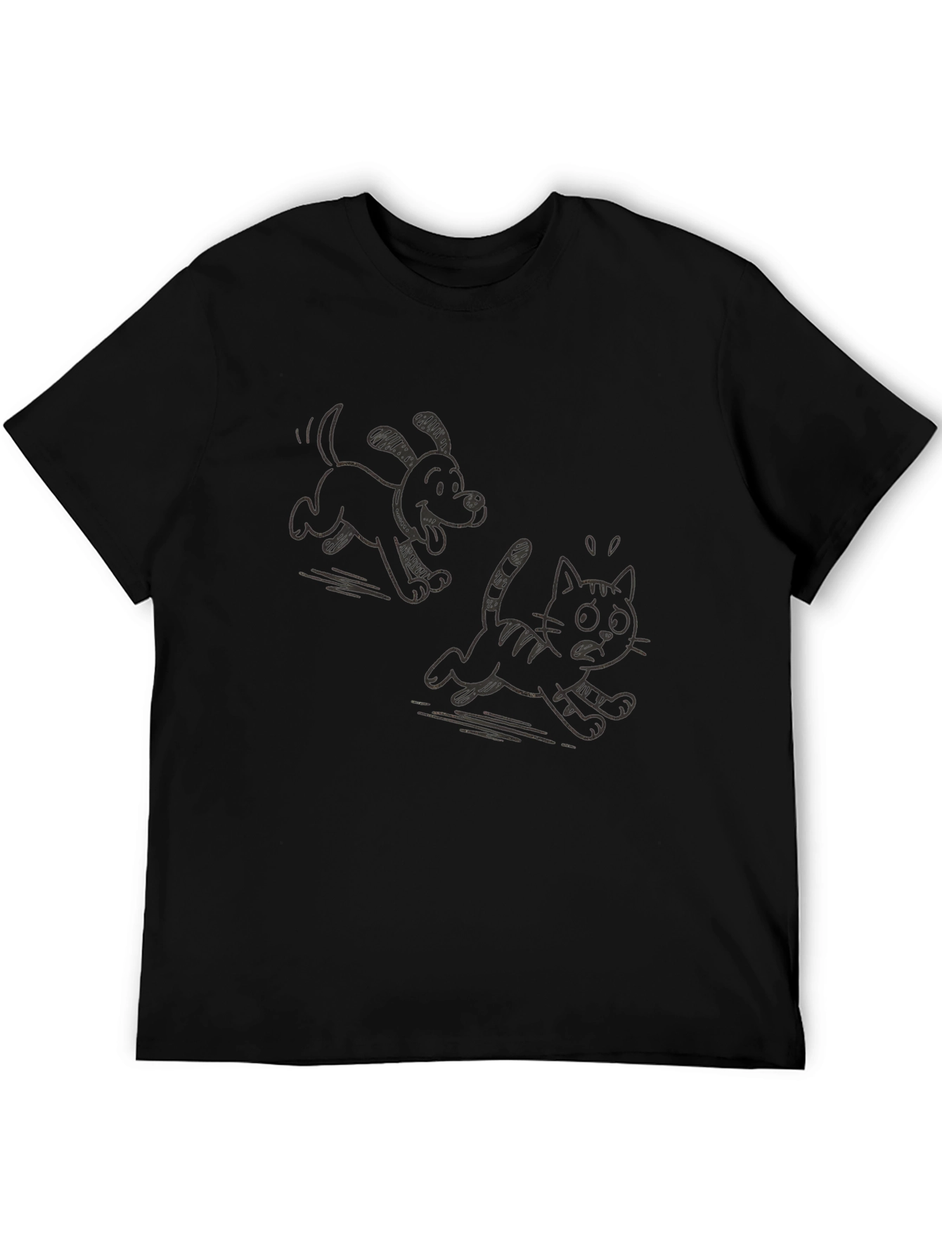 Cartoon Dog Chasing Cat Graphic T-Shirt
