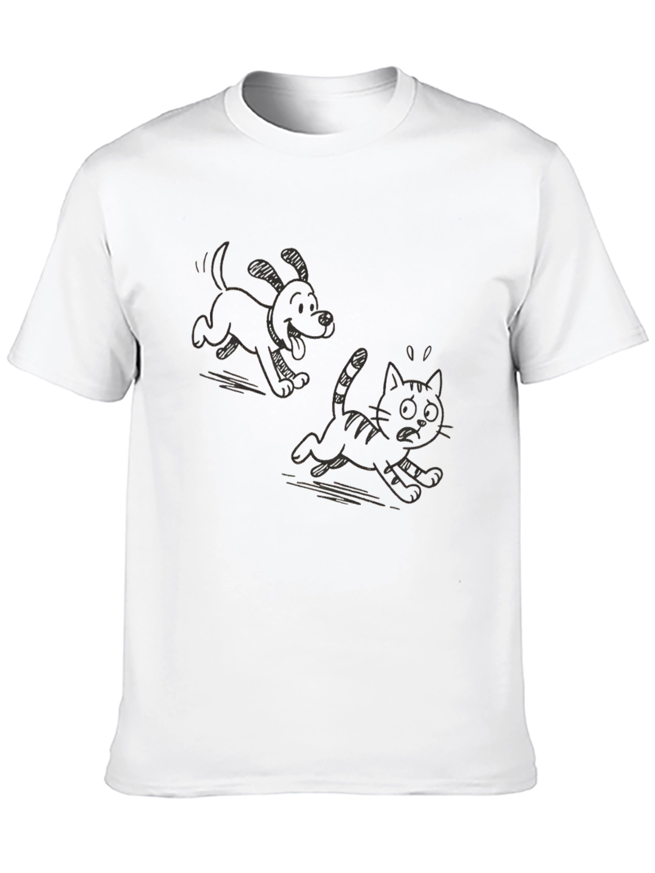 Cartoon Dog Chasing Cat Graphic T-Shirt