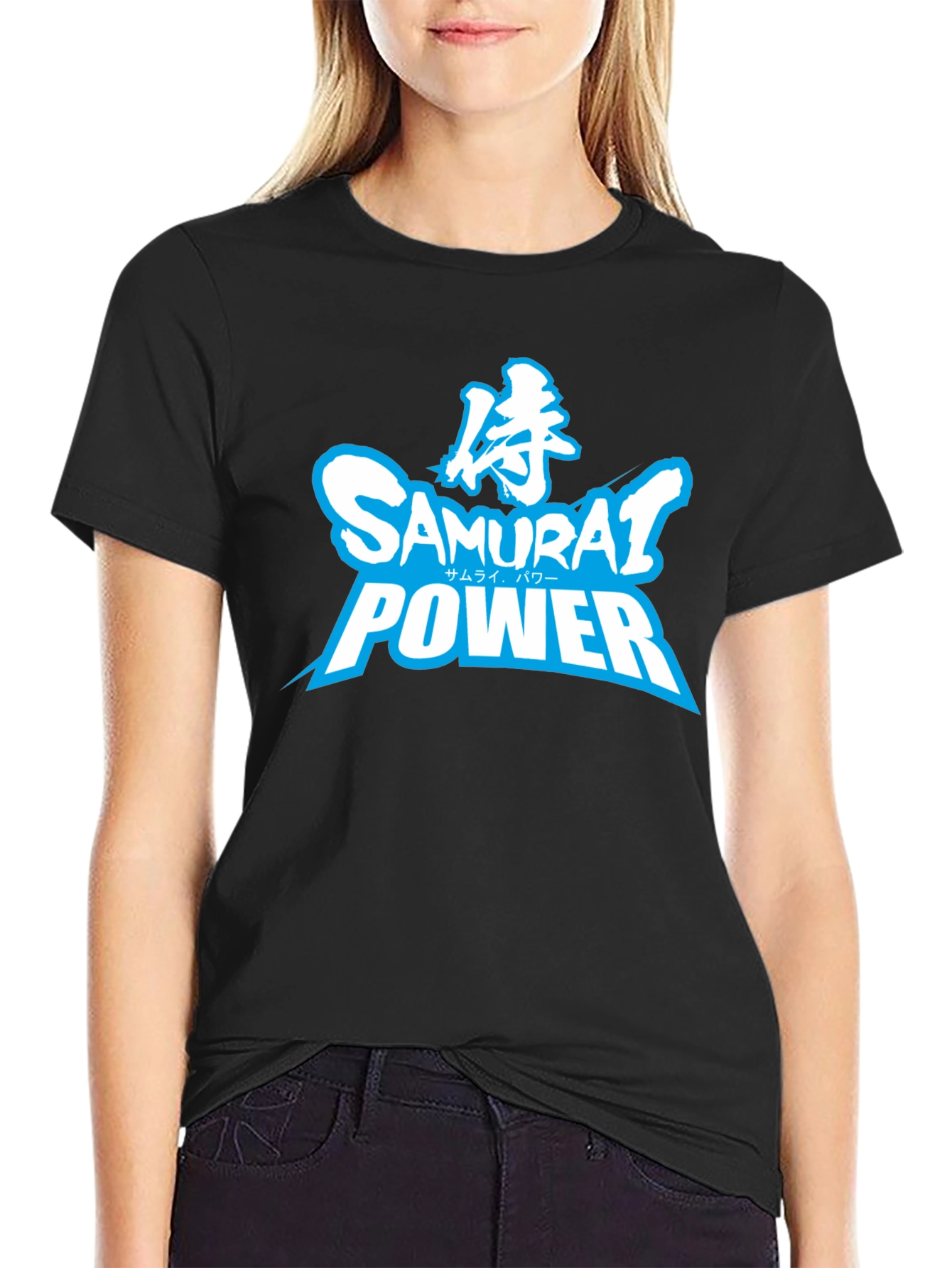 Samurai Power Graphic T-Shirt - Black Crew Neck Tee