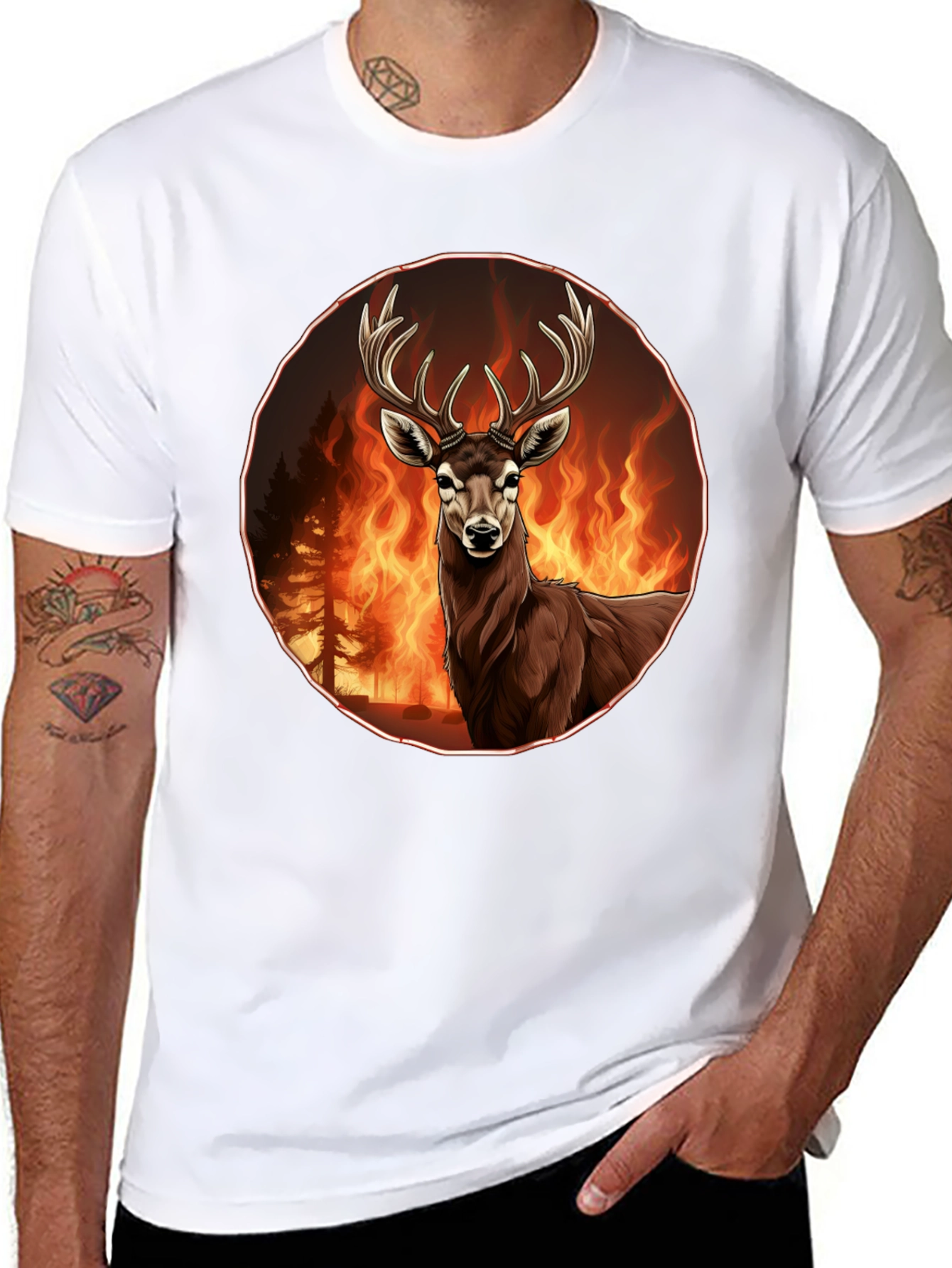 Deer in Flames Graphic Tee - Wildfire Design