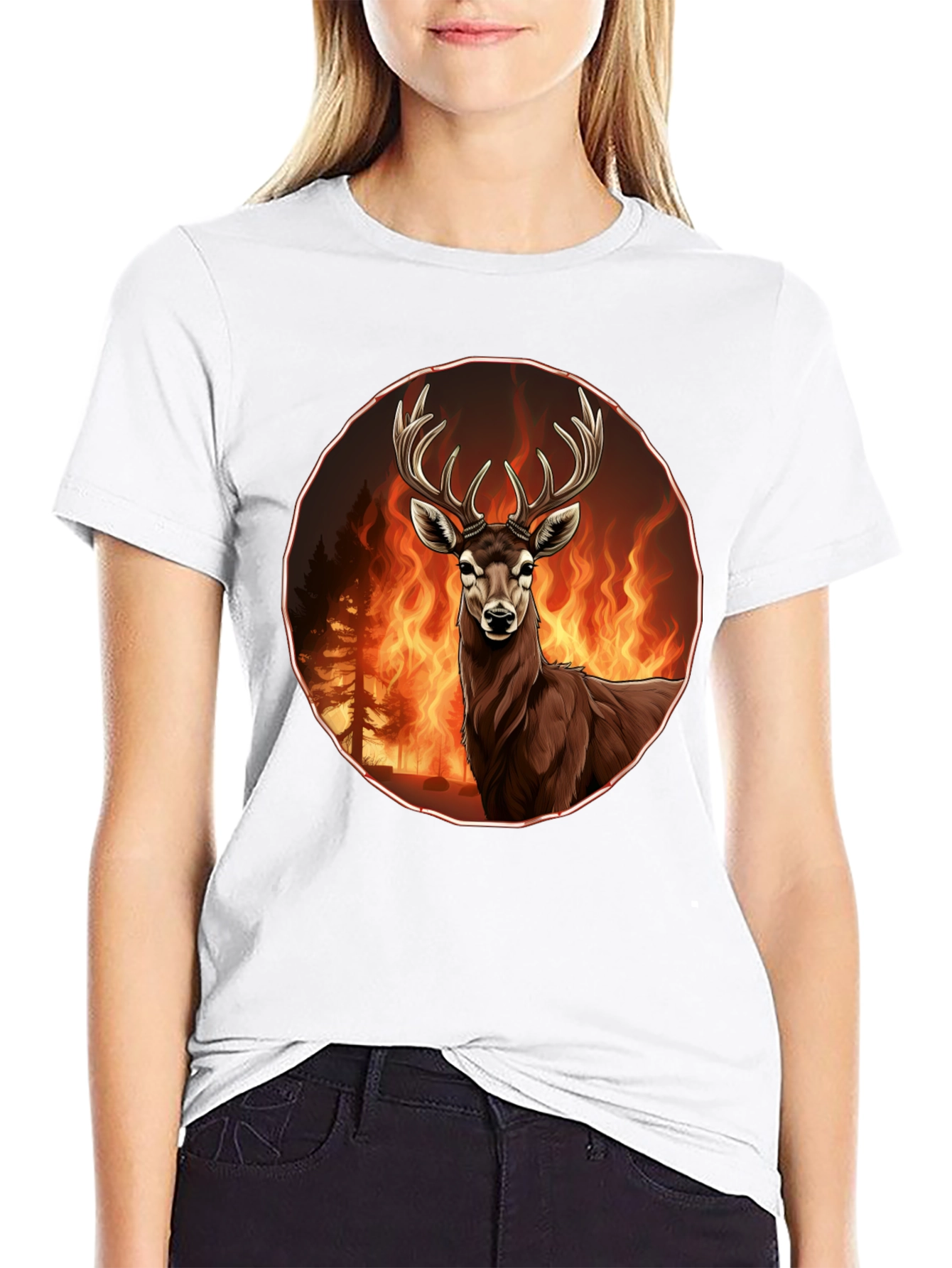 Deer in Flames Graphic Tee - Wildfire Design