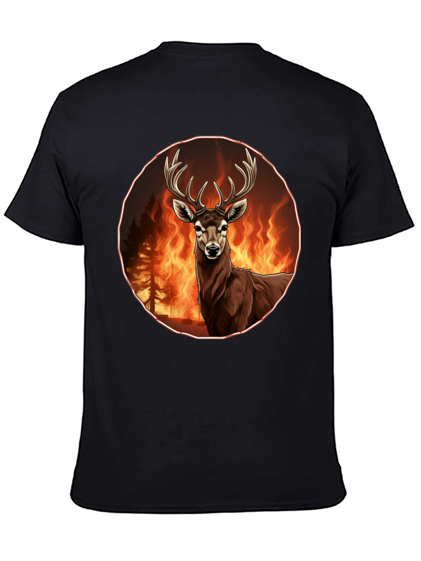 Deer in Flames Graphic Tee - Wildfire Design
