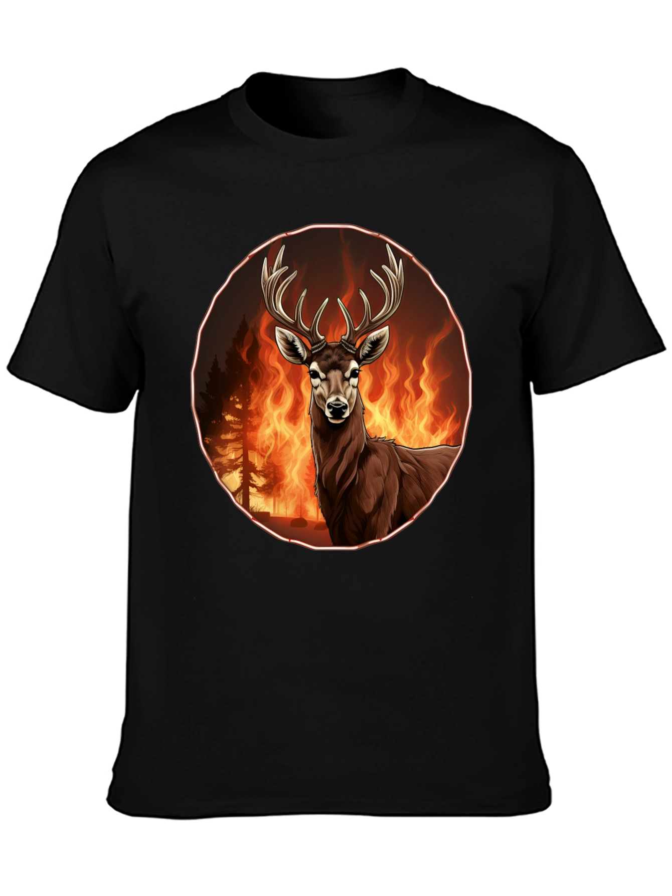Deer in Flames Graphic Tee - Wildfire Design
