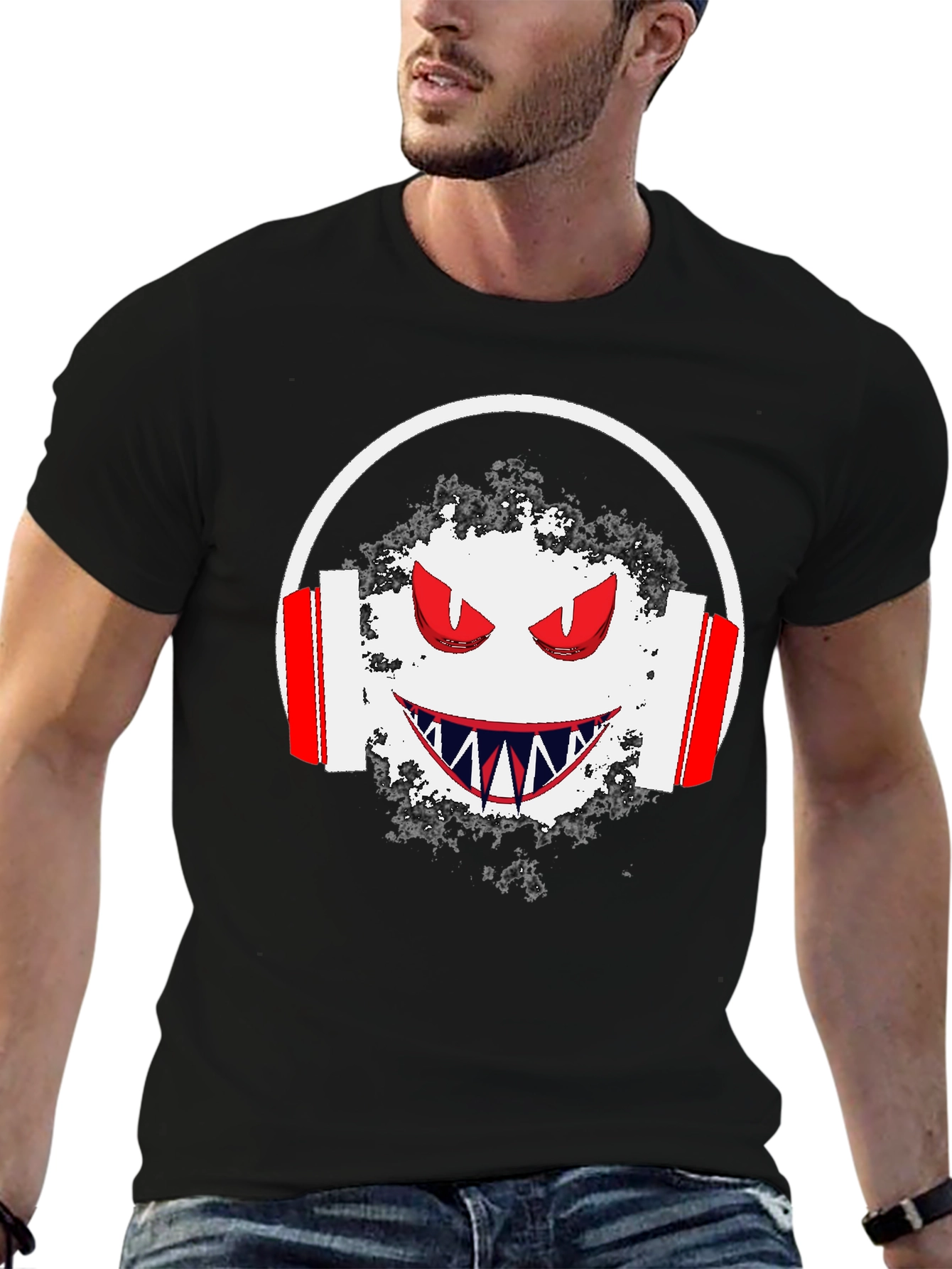 Edgy Graphic Tee: Monster with Headphones