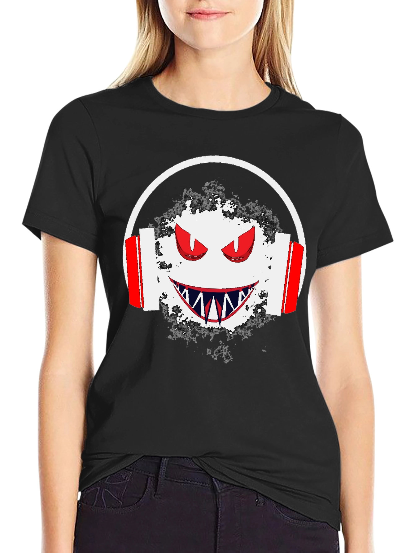 Edgy Graphic Tee: Monster with Headphones