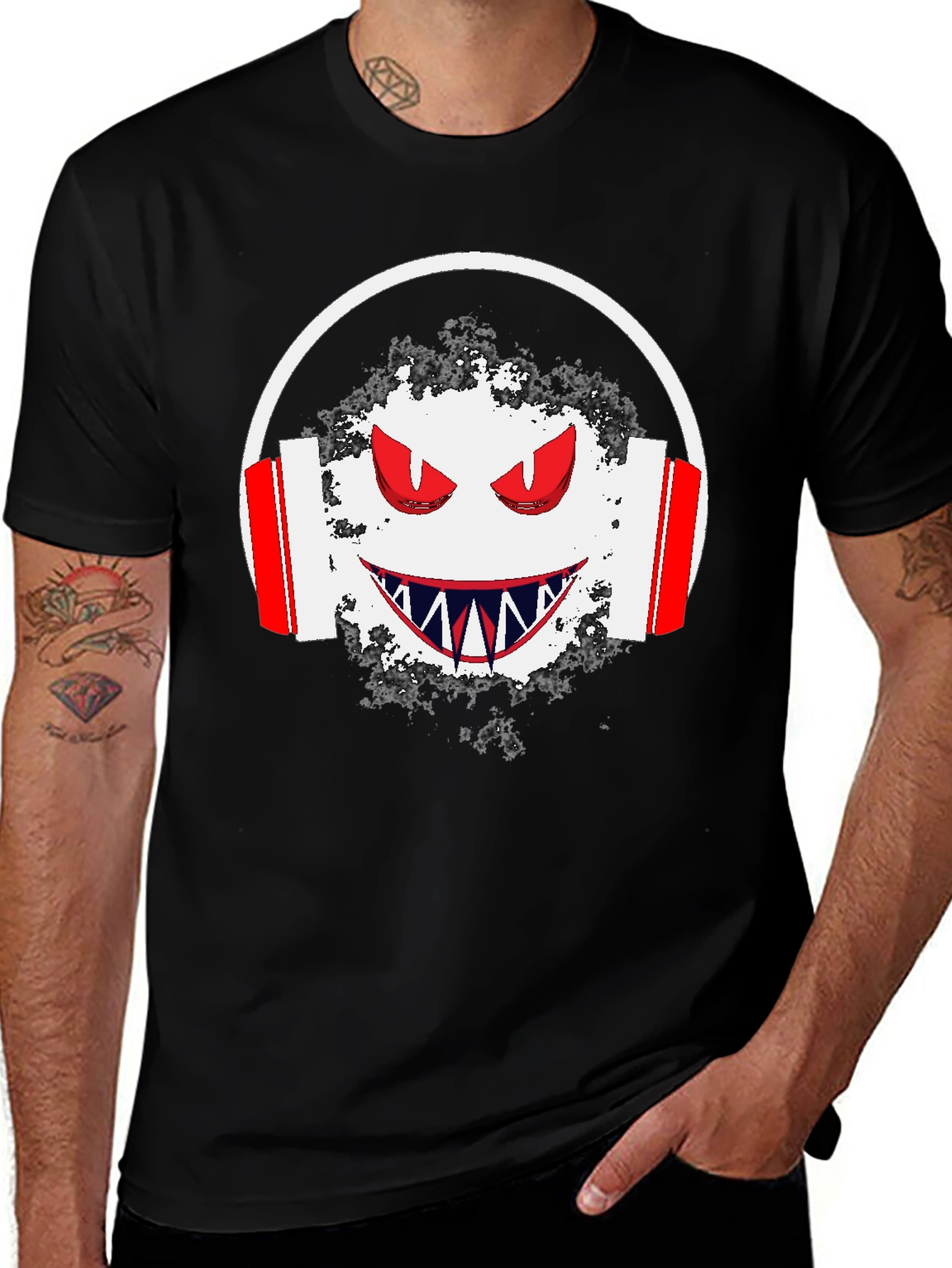 Edgy Graphic Tee: Monster with Headphones