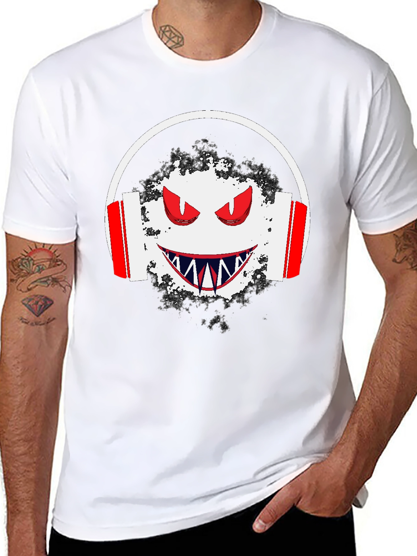Edgy Graphic Tee: Monster with Headphones
