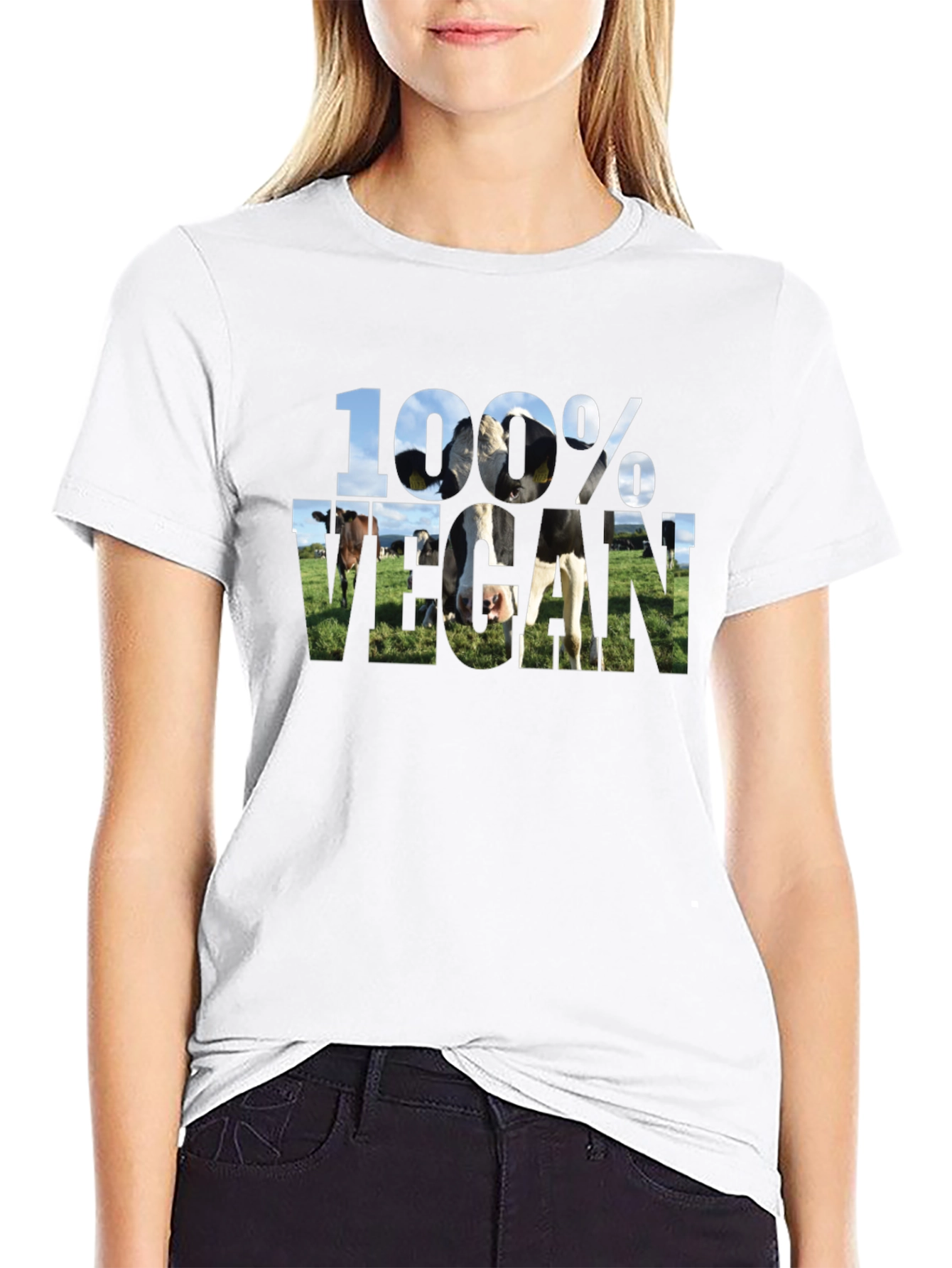 100% Vegan Cow Graphic Black T-Shirt