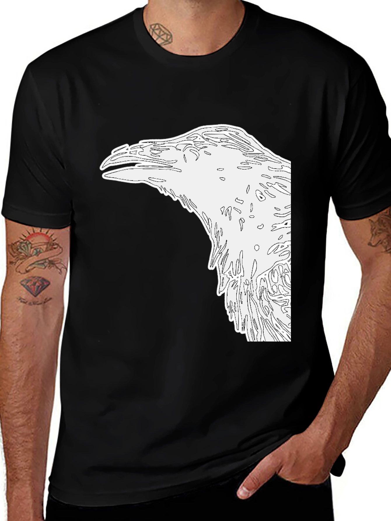 Raven Graphic Tee - Mens Black Cotton Shirt