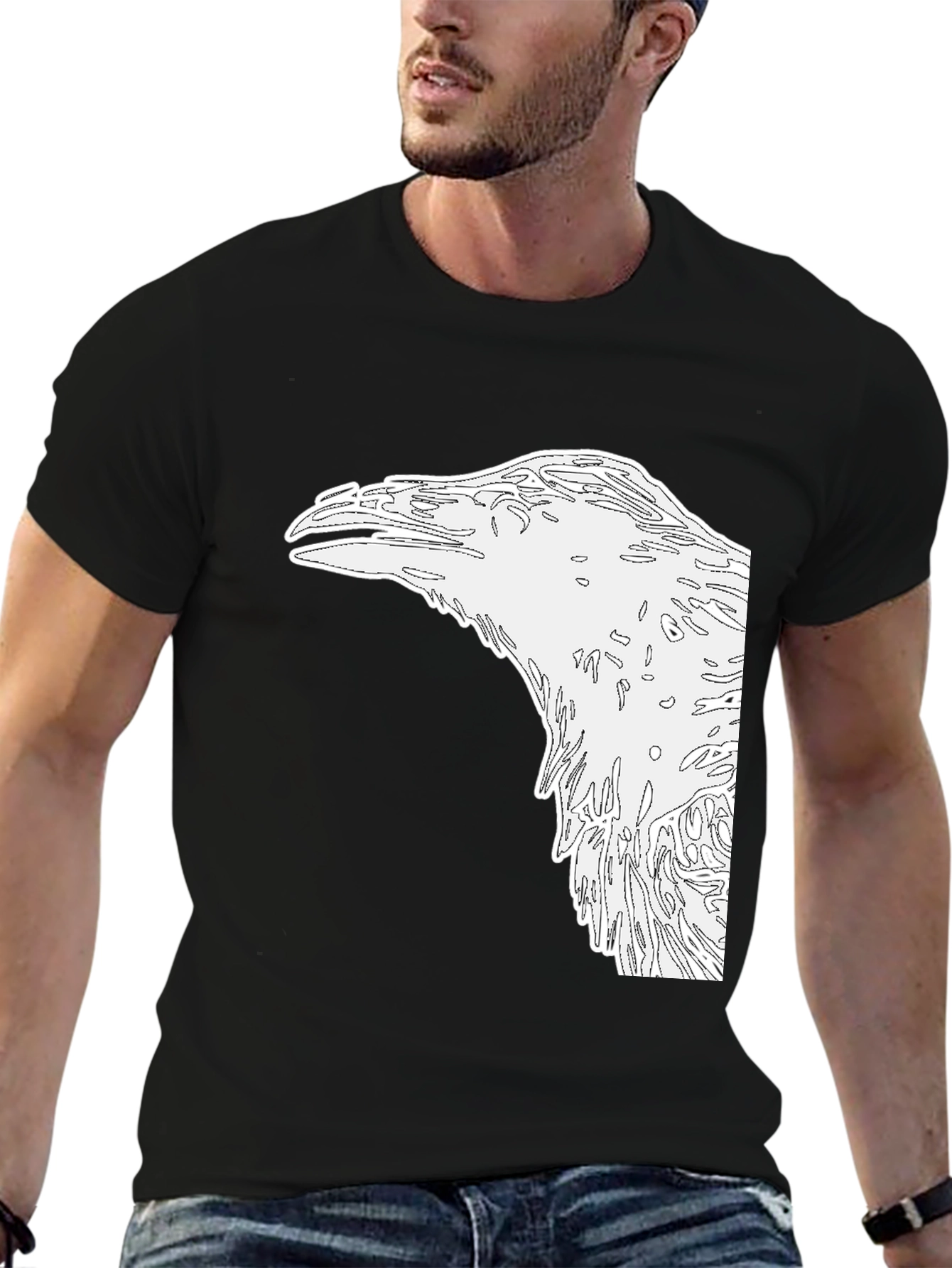 Raven Graphic Tee - Mens Black Cotton Shirt