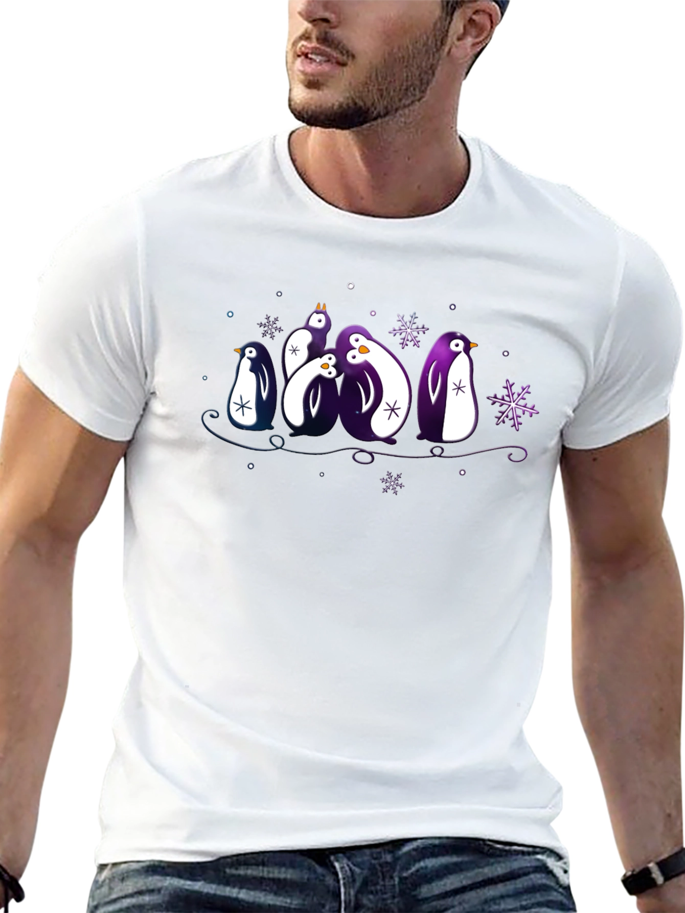 Penguin Family Graphic Tee - Winter Holiday Design