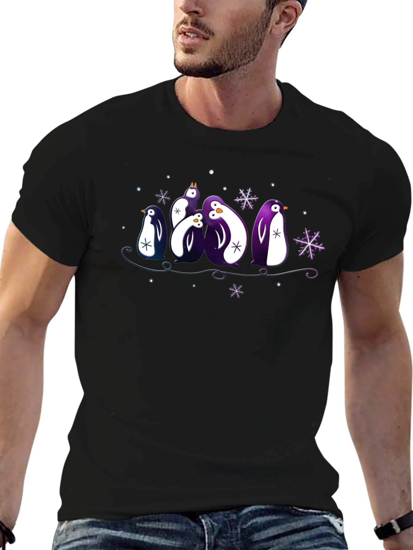 Penguin Family Graphic Tee - Winter Holiday Design