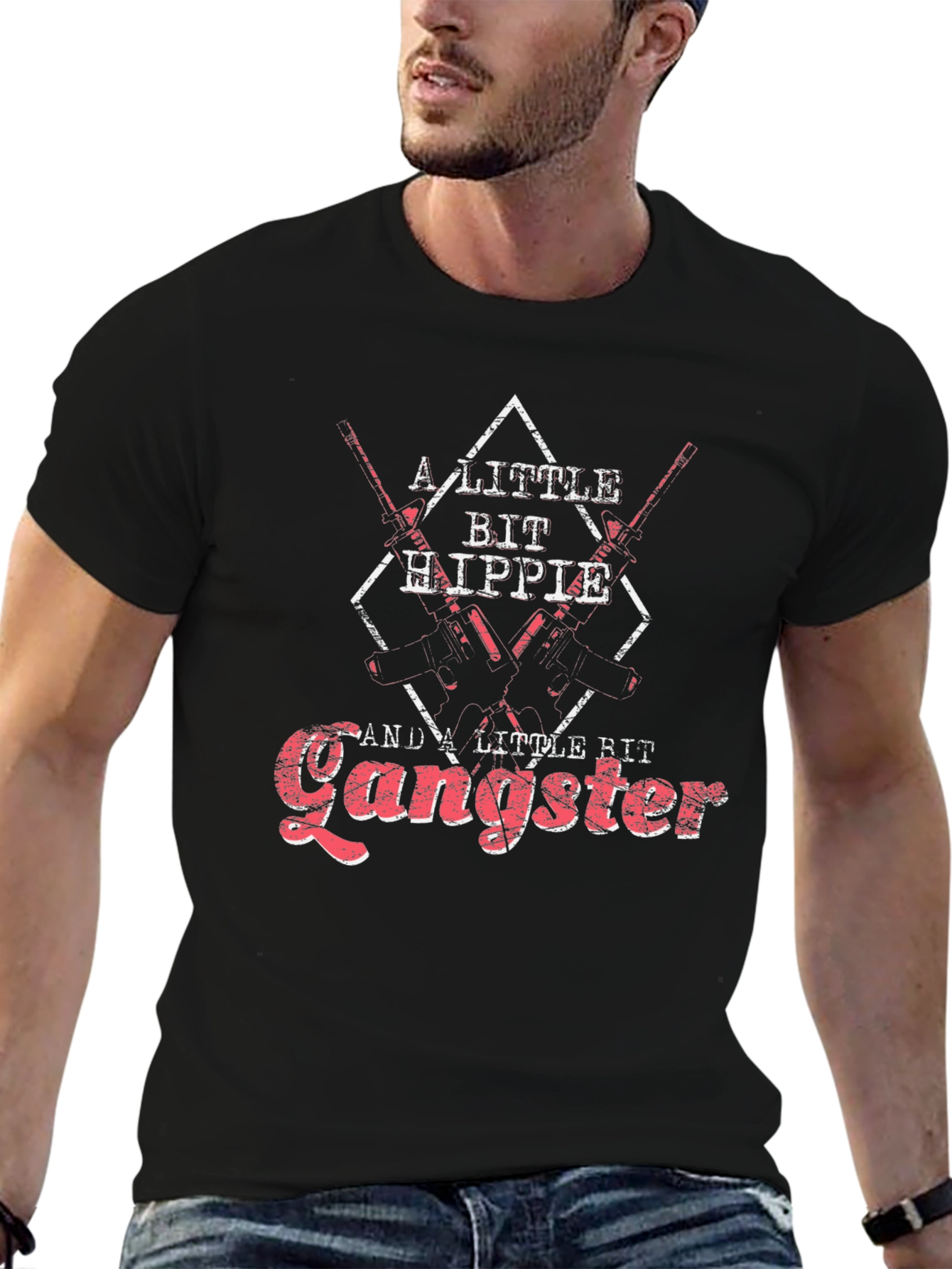 A Little Bit Hippie & Gangster Black T-Shirt