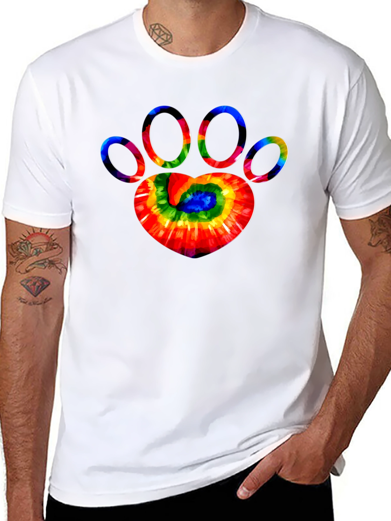 Tie Dye Paw Print Graphic Tee - Black T-Shirt