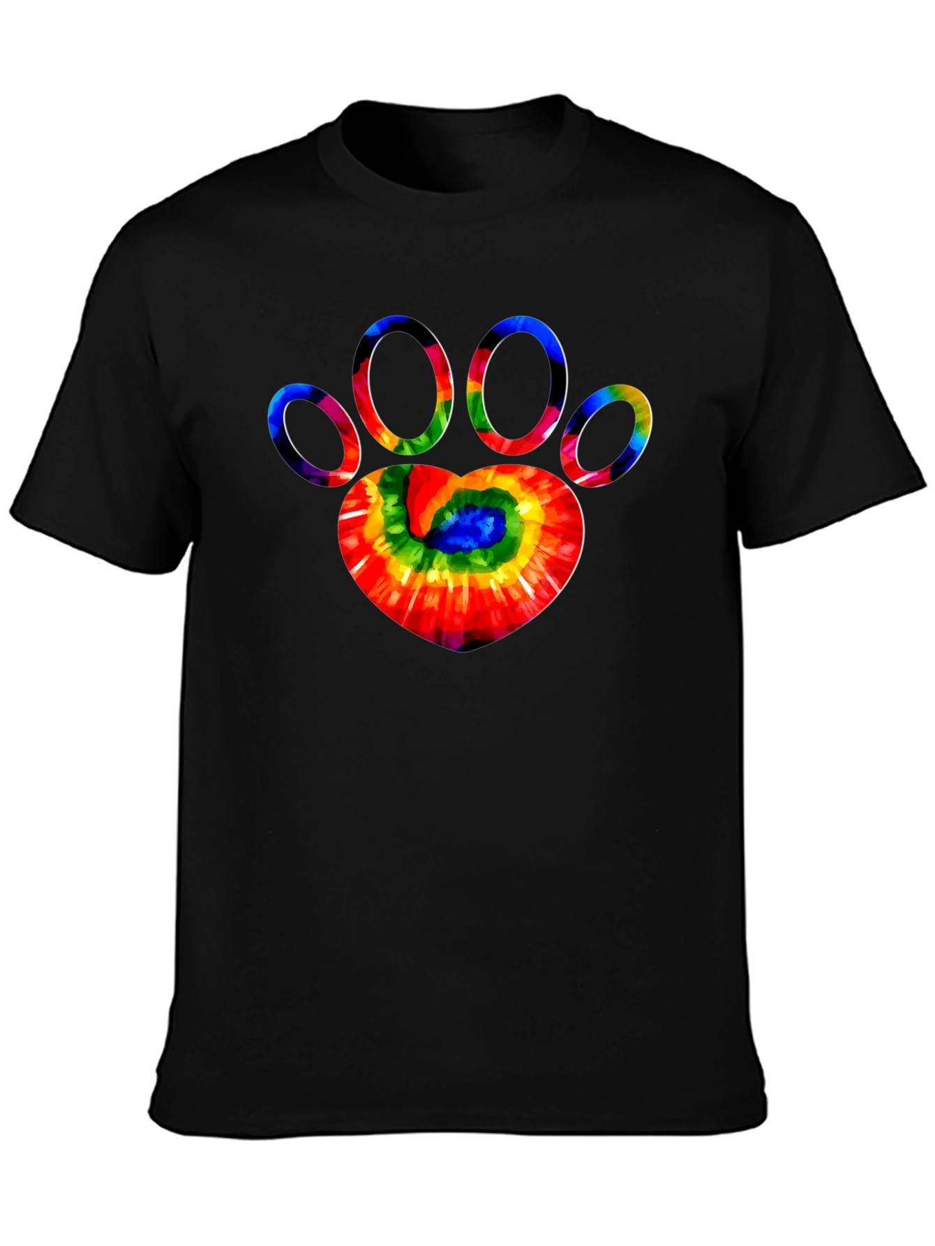 Tie Dye Paw Print Graphic Tee - Black T-Shirt