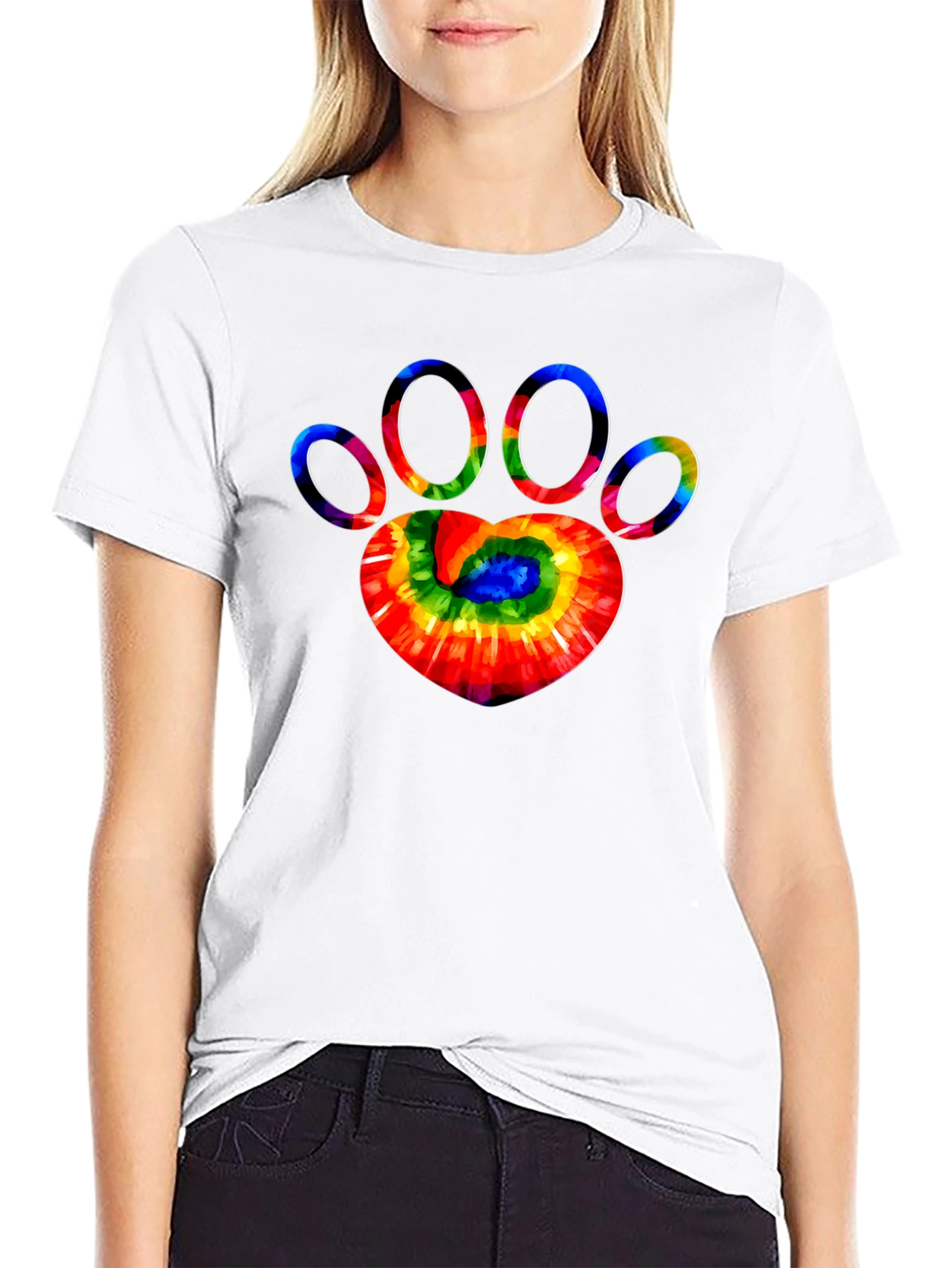 Tie Dye Paw Print Graphic Tee - Black T-Shirt