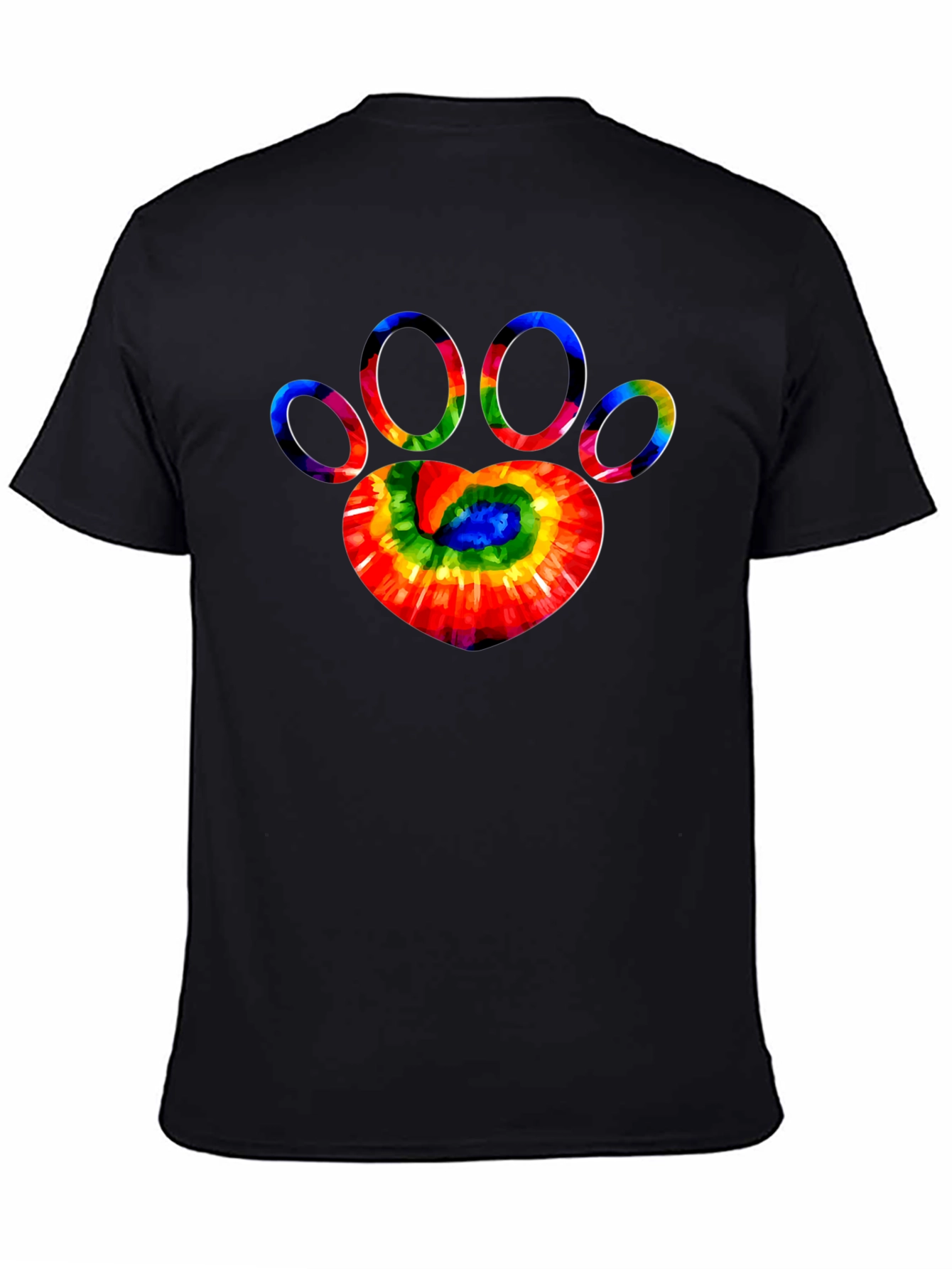 Tie Dye Paw Print Graphic Tee - Black T-Shirt