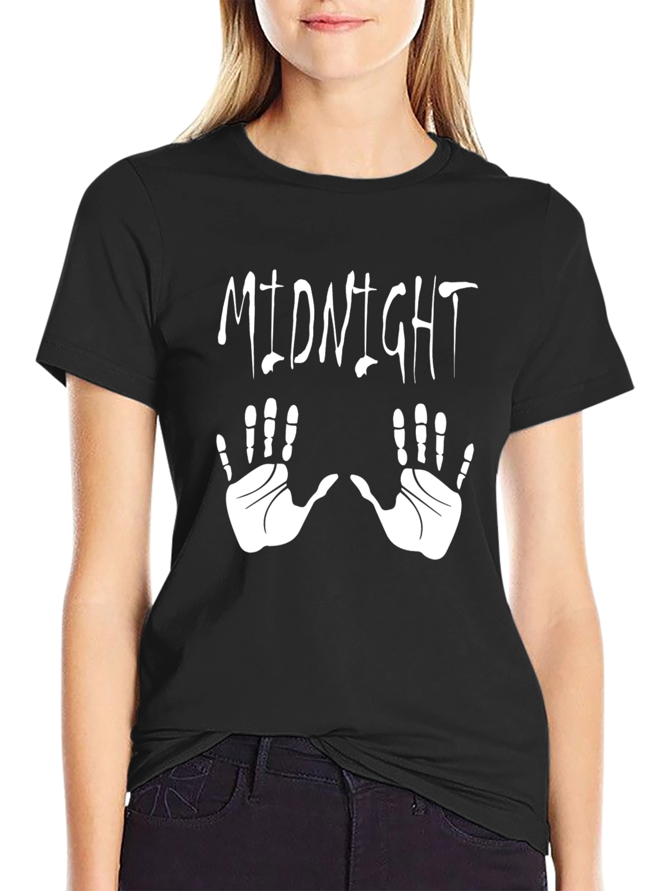 Midnight Hands Graphic Tee - Black Cotton T-Shirt