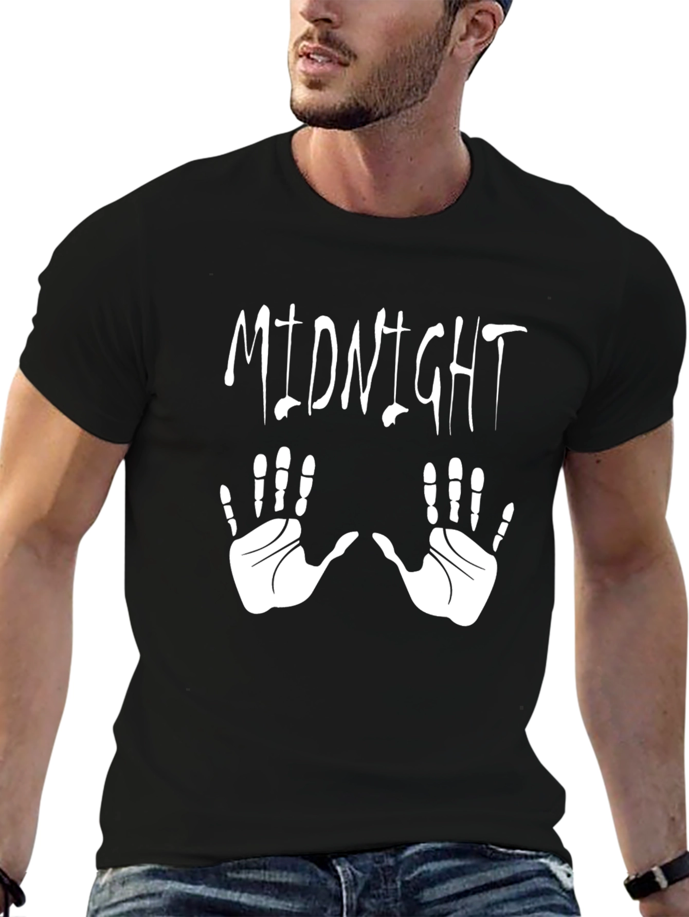 Midnight Hands Graphic Tee - Black Cotton T-Shirt