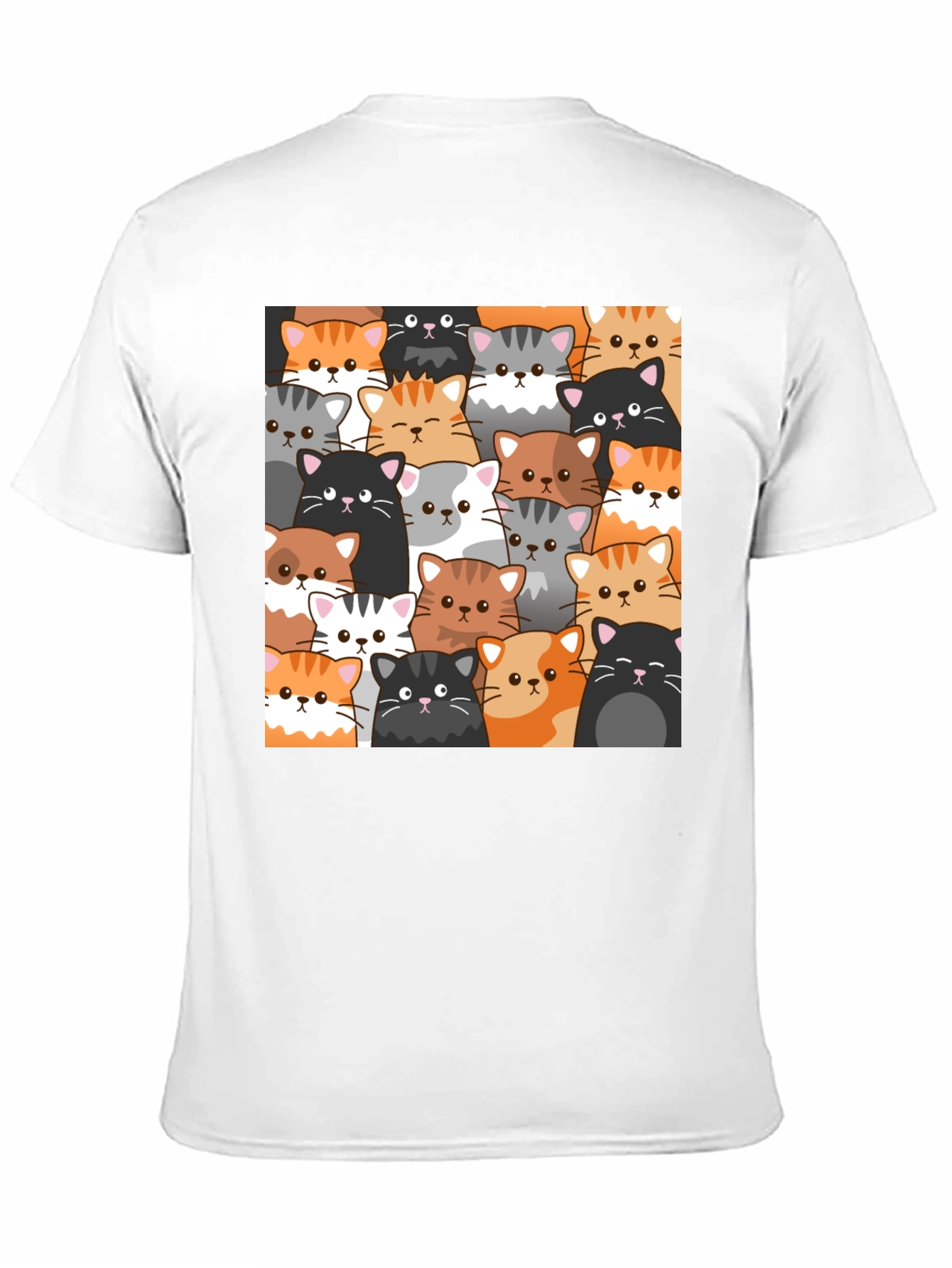Cute Cats Pattern Black T-Shirt