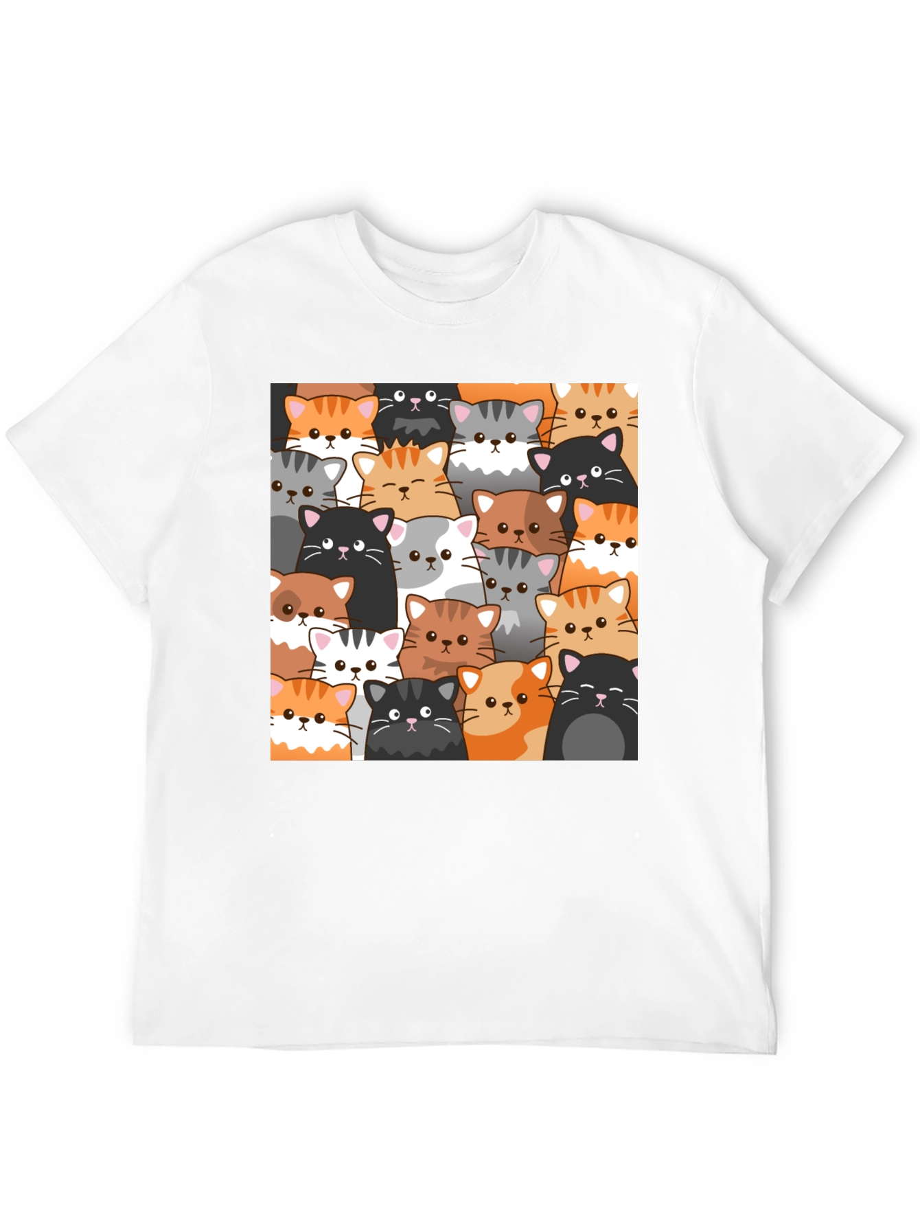 Cute Cats Pattern Black T-Shirt