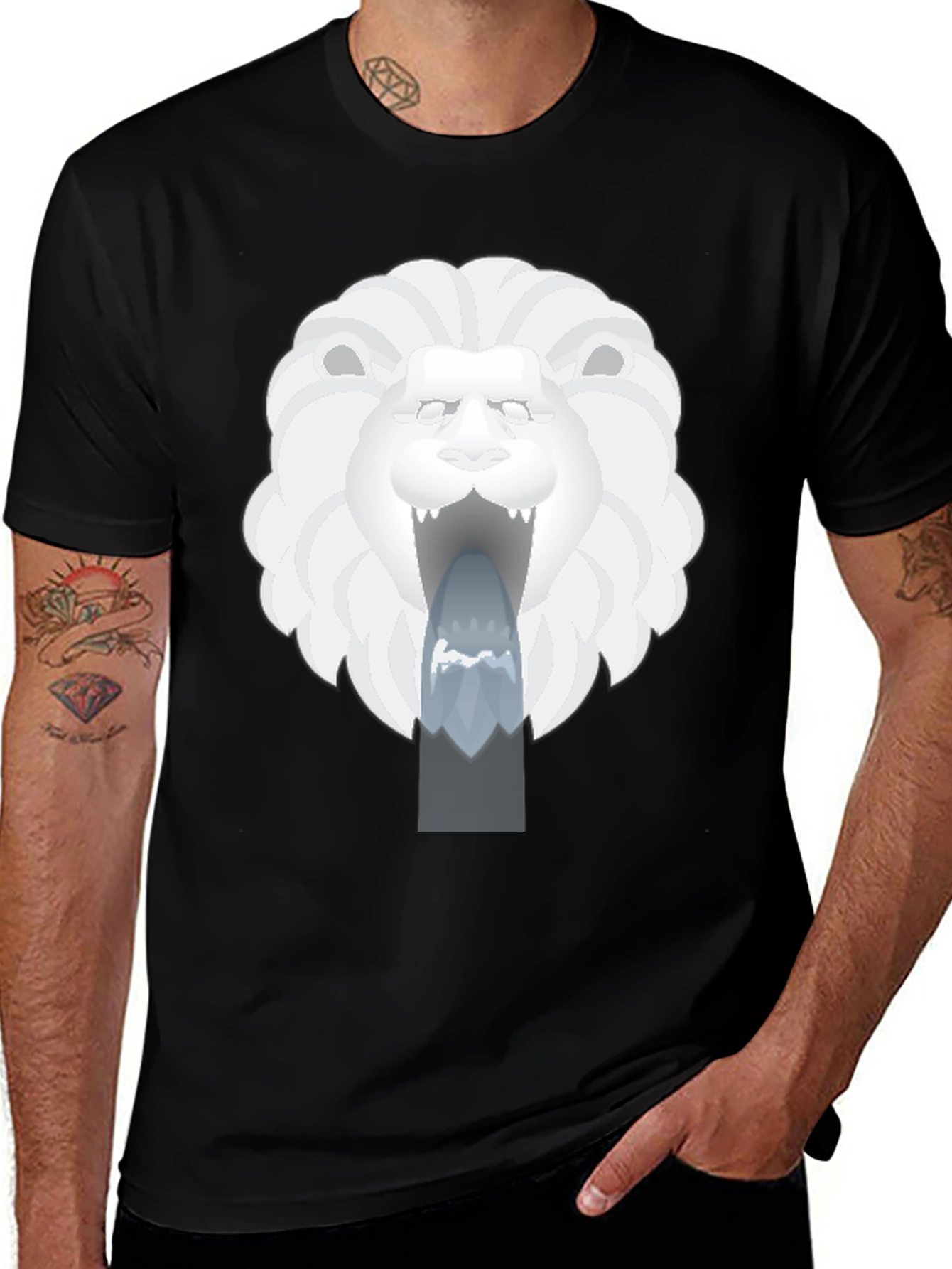 Lion Head Graphic Print Black T-Shirt