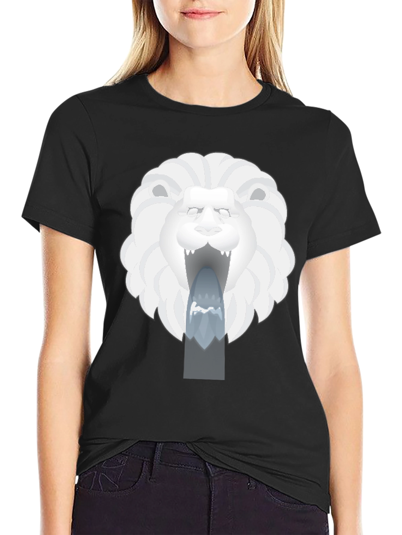 Lion Head Graphic Print Black T-Shirt