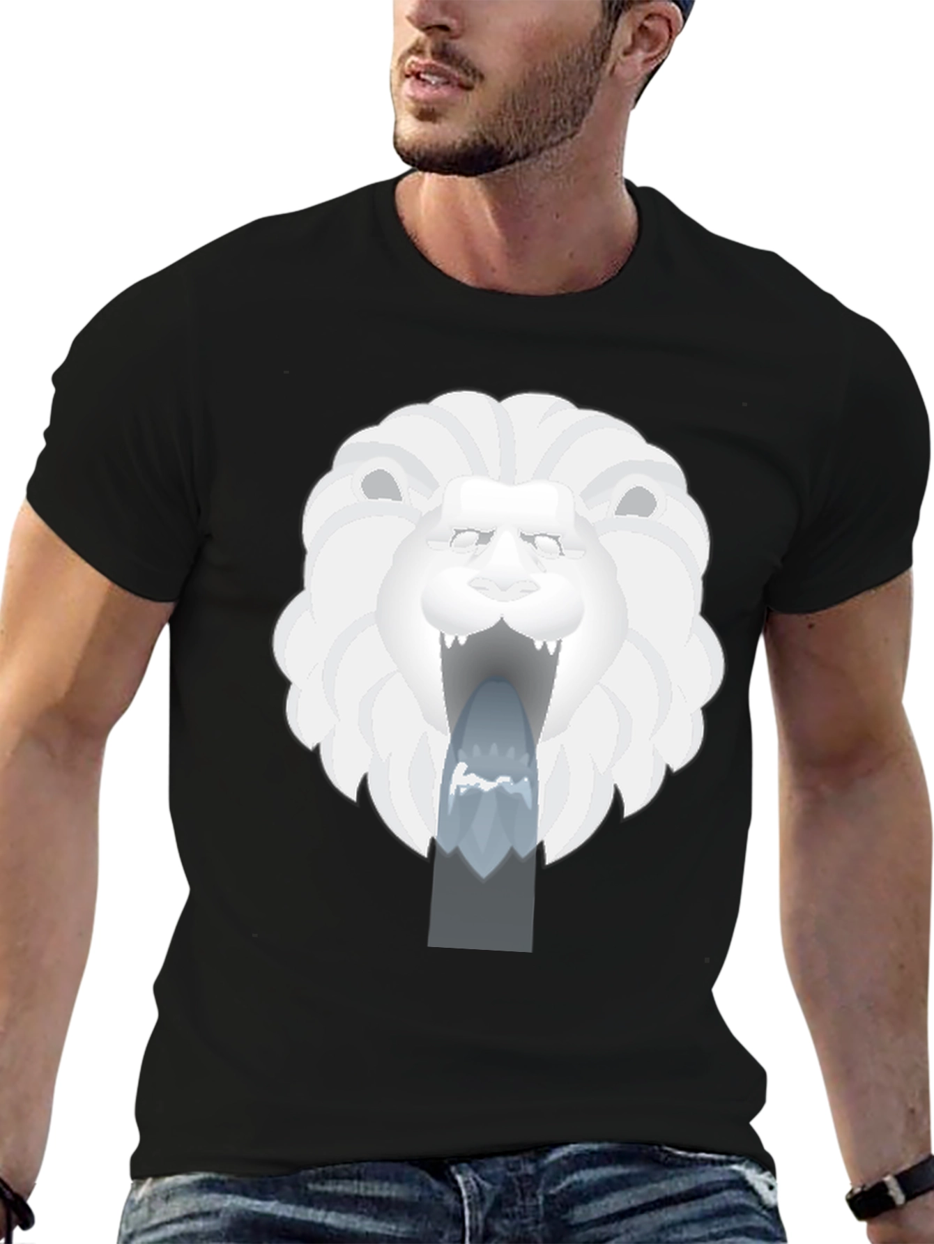 Lion Head Graphic Print Black T-Shirt