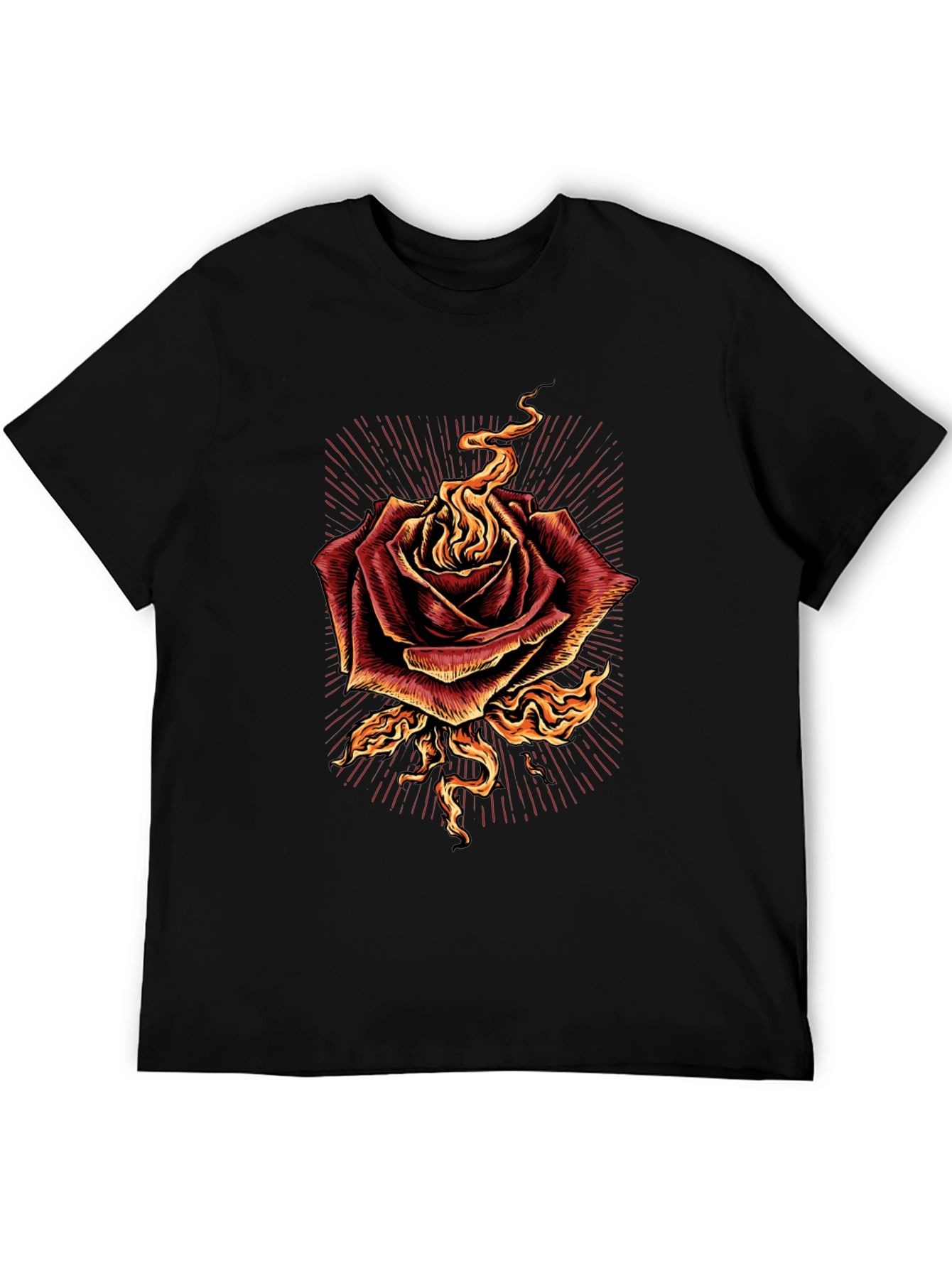 Burning Rose Graphic Tee - Bold Black T-Shirt