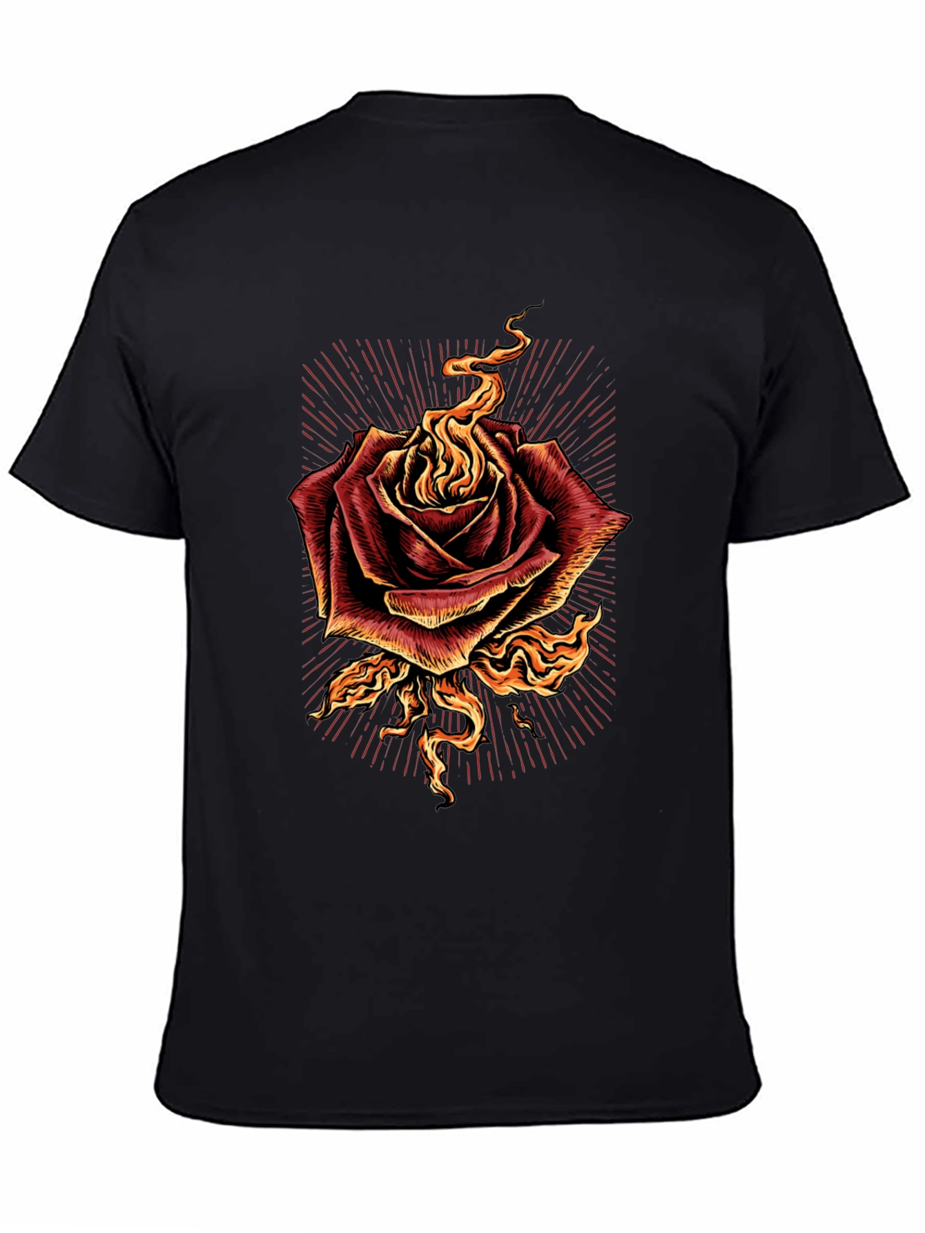 Burning Rose Graphic Tee - Bold Black T-Shirt