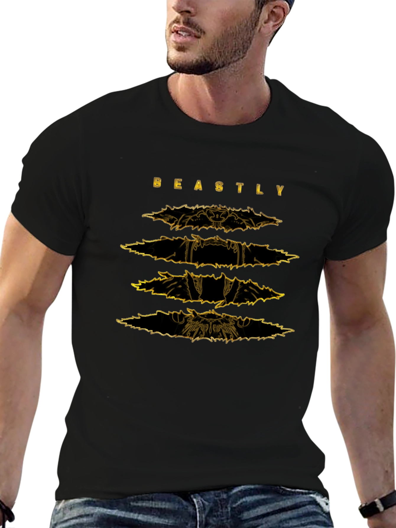 Beastly Graphic Print Mens Black T-Shirt