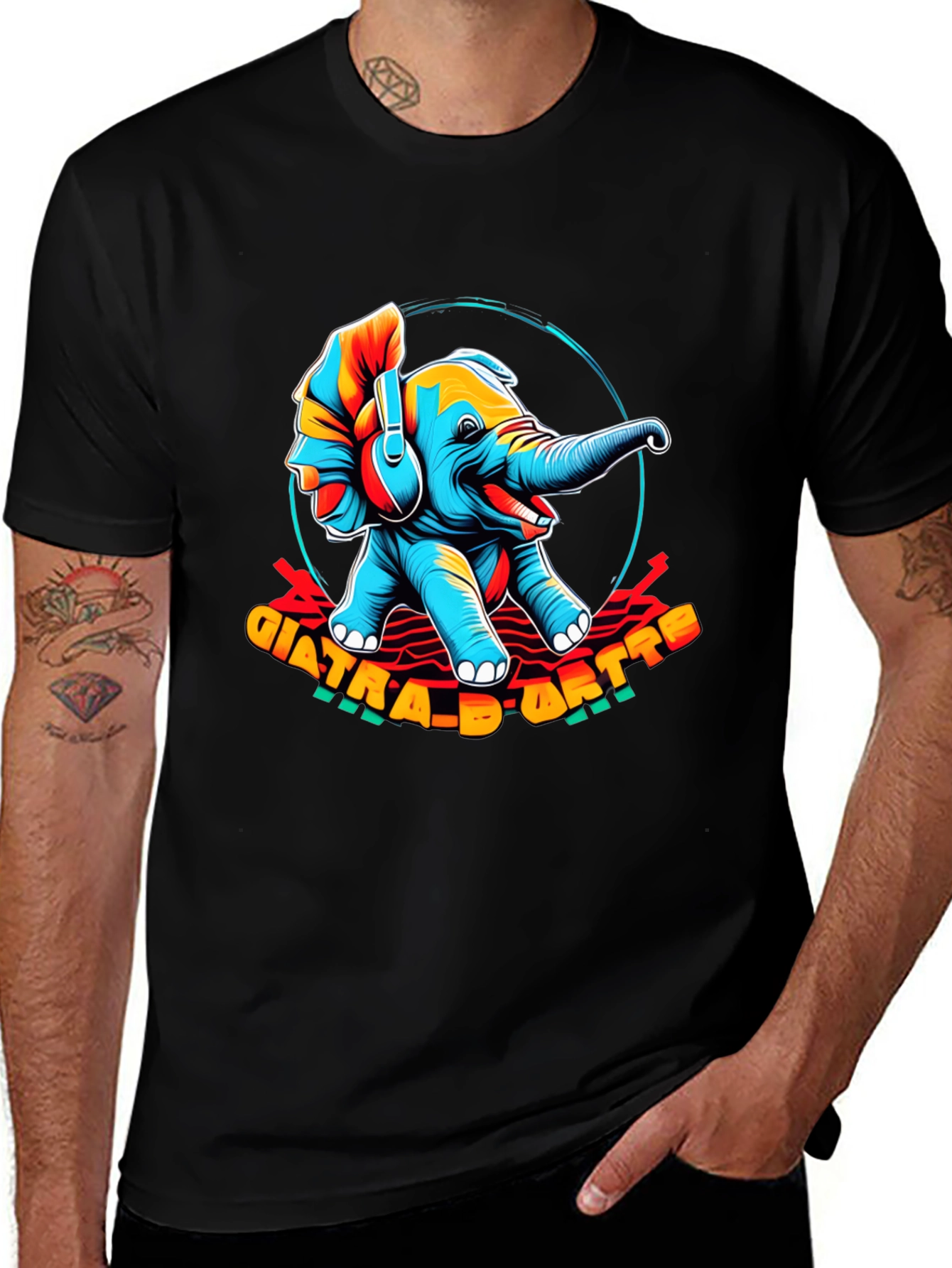 Trendy Elephant Graphic Black T-Shirt