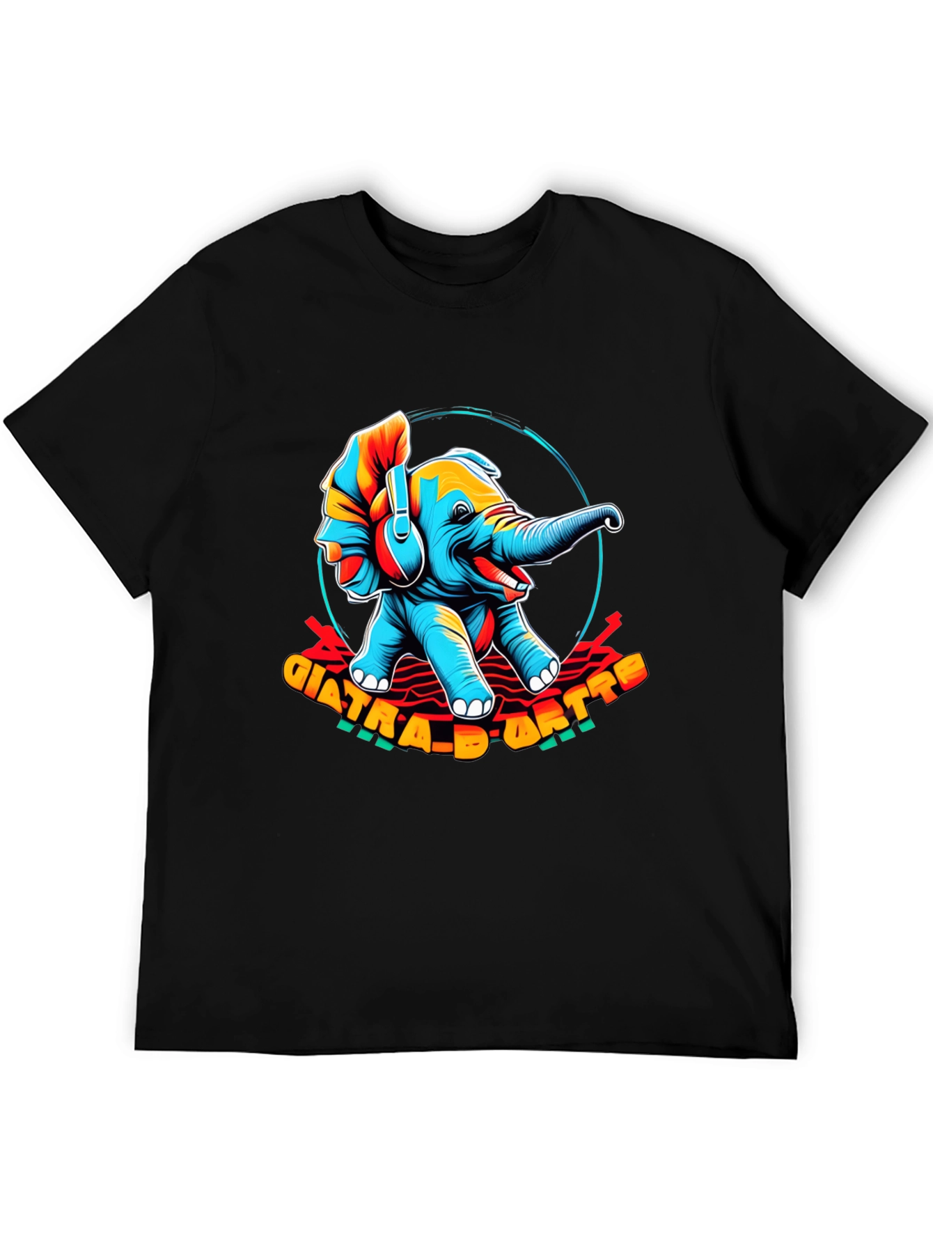 Trendy Elephant Graphic Black T-Shirt