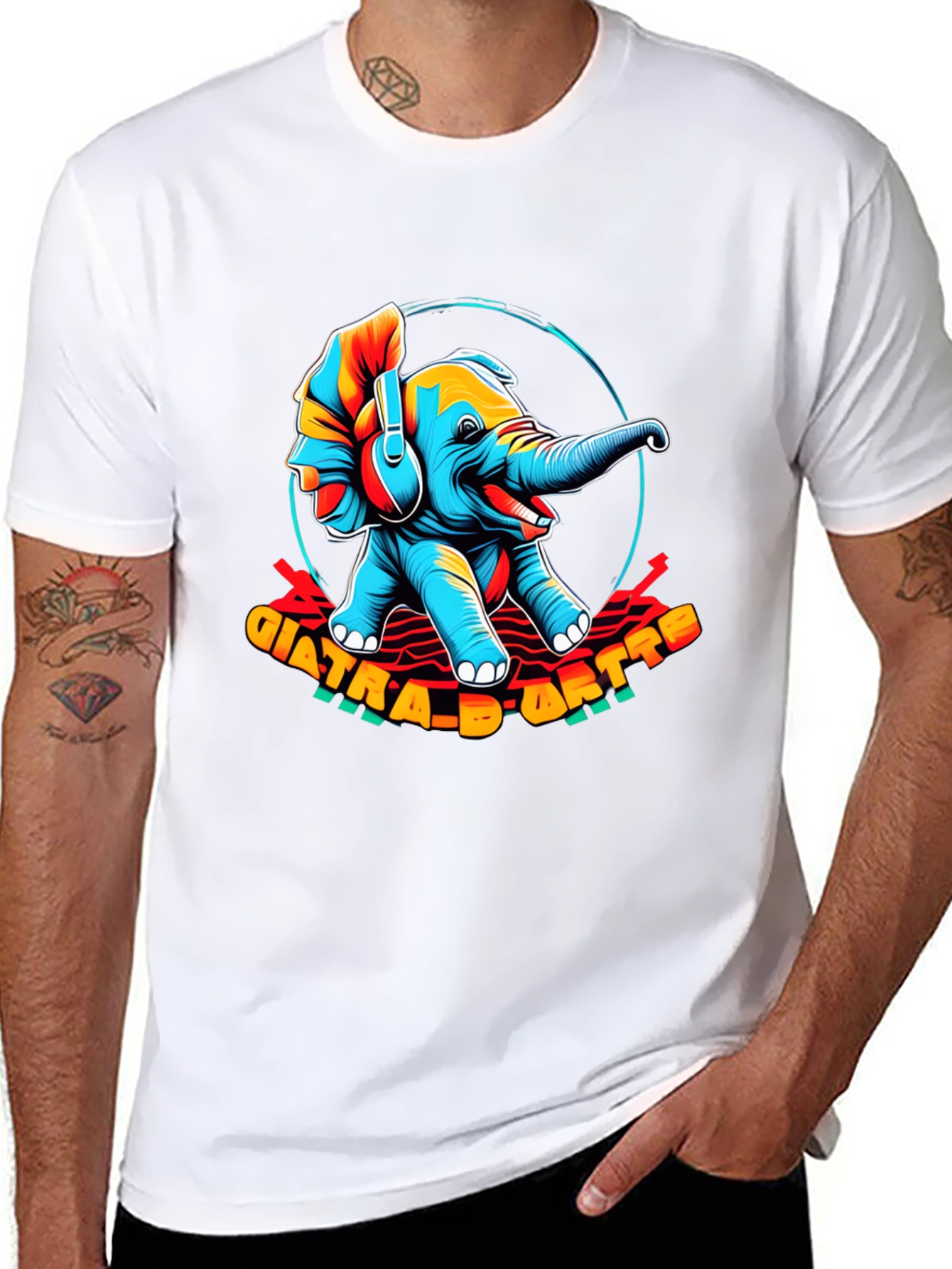 Trendy Elephant Graphic Black T-Shirt