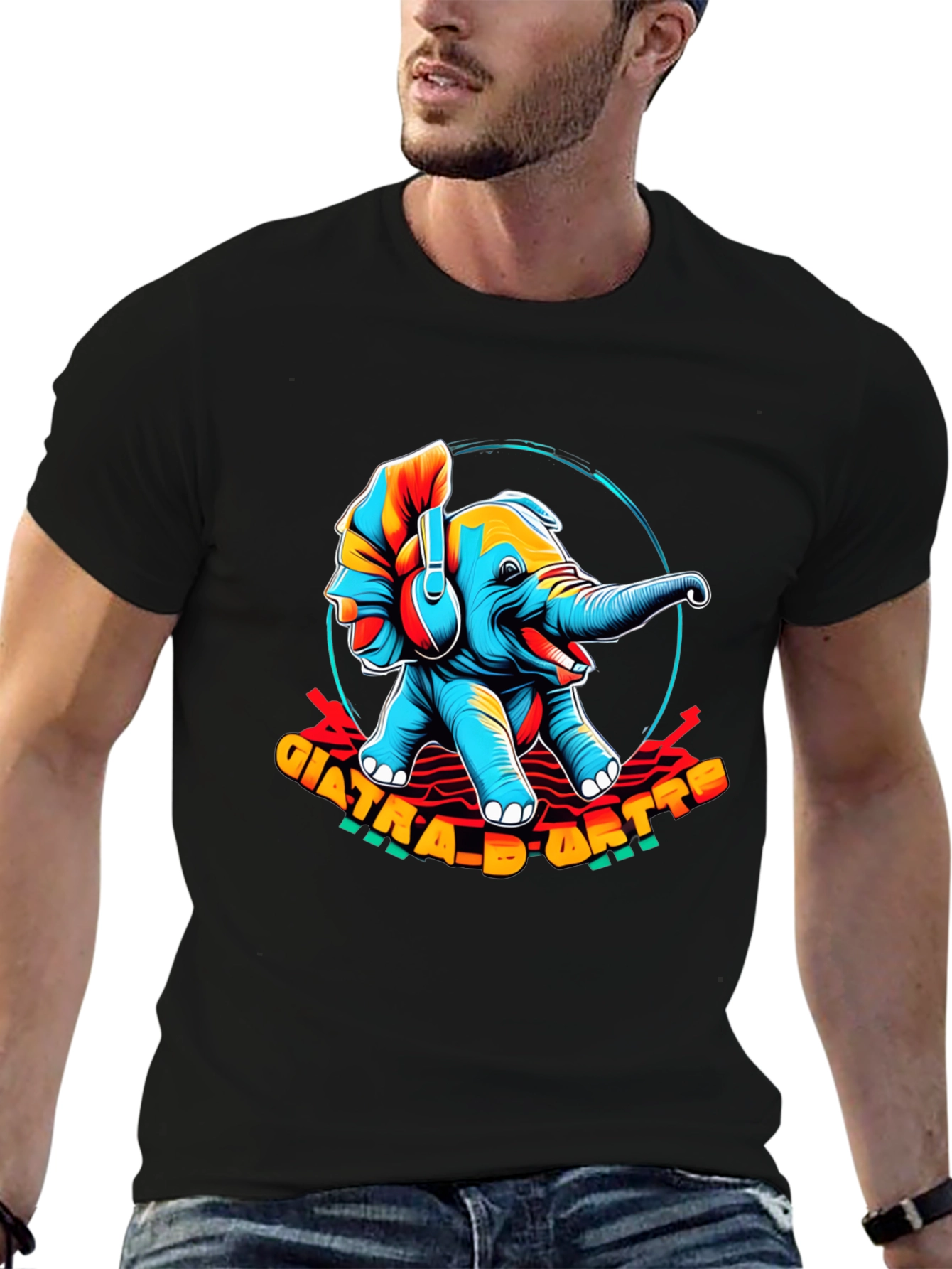 Trendy Elephant Graphic Black T-Shirt